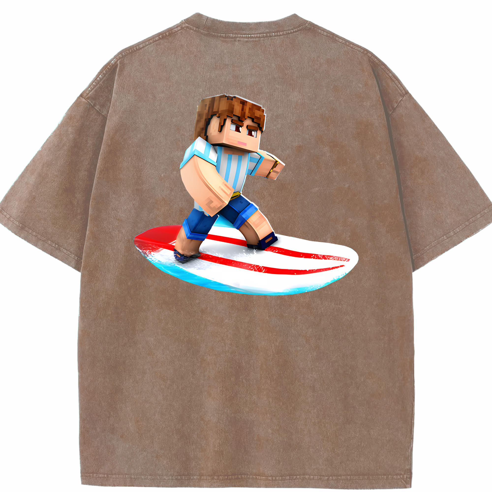 （画像用） マインクラフト ブロックの世界 Minecraft MC Block world 綿100% ヴィンテージ風 半袖Tシャツ（背面プリント）
