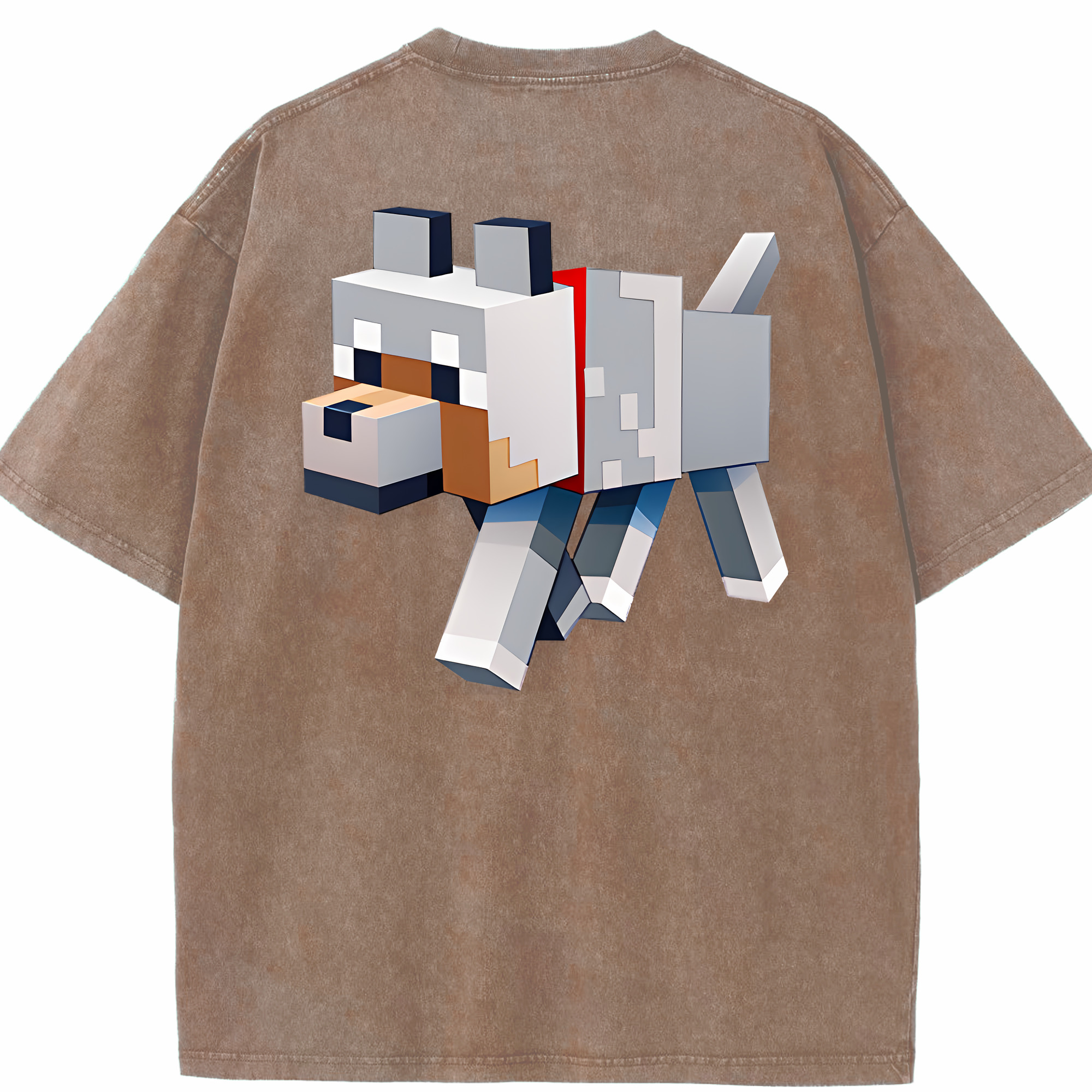 （画像用） マインクラフト ブロックの世界 Minecraft MC Block world 綿100% ヴィンテージ風 半袖Tシャツ（背面プリント）