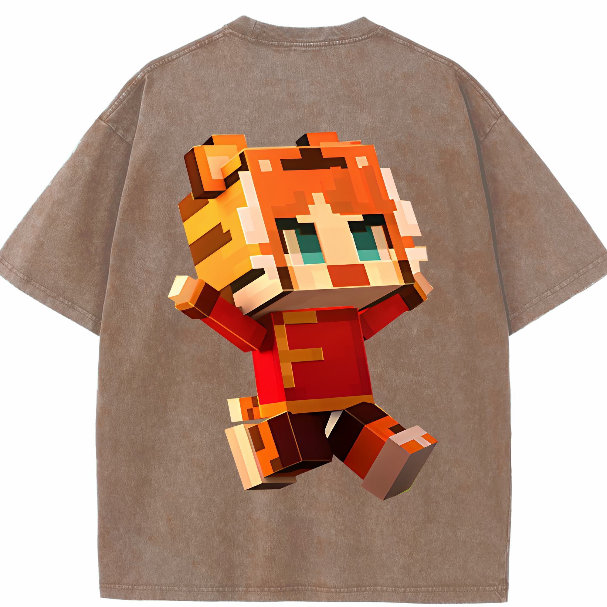 （画像用） マインクラフト ブロックの世界 Minecraft MC Block world 綿100% ヴィンテージ風 半袖Tシャツ（背面プリント）