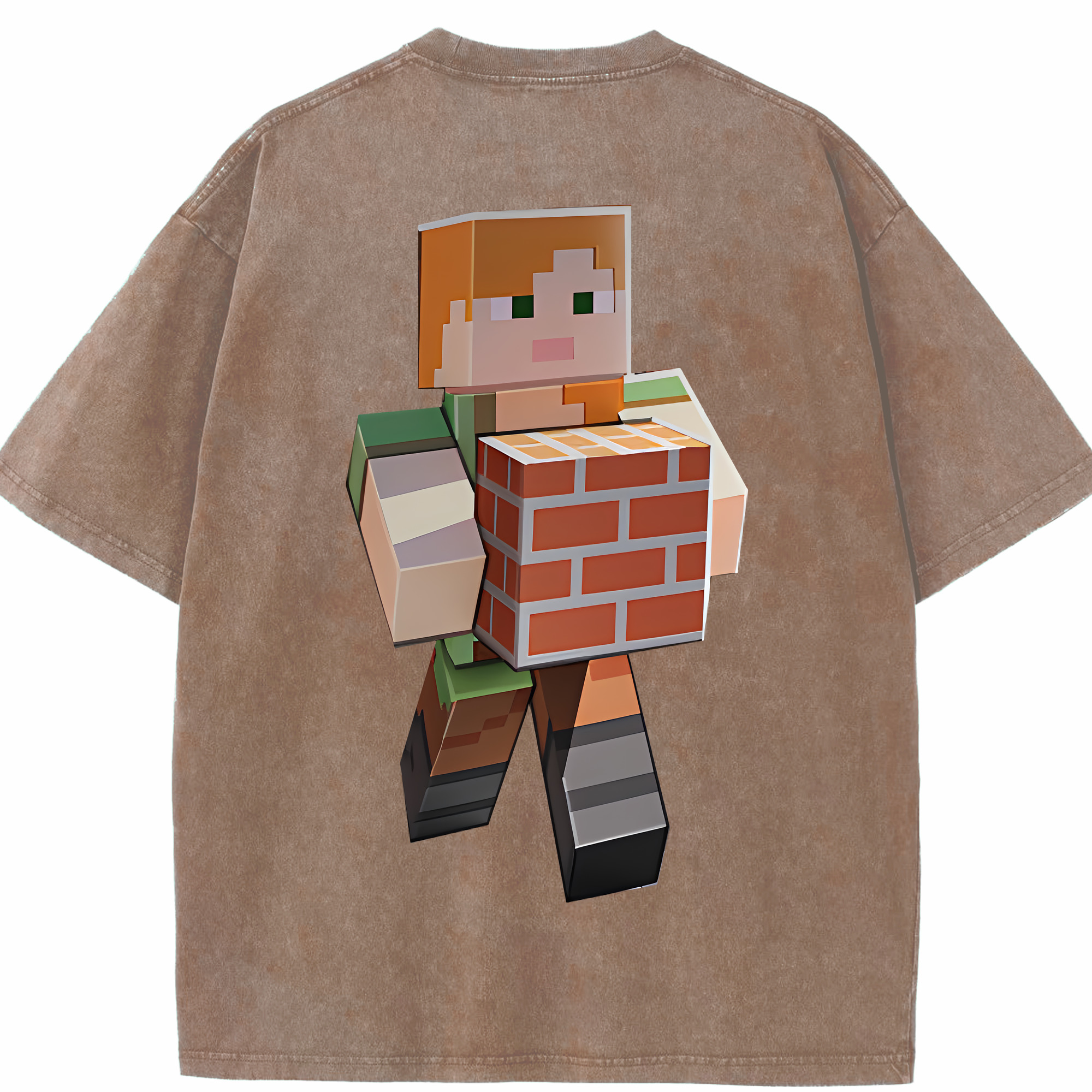 （画像用） マインクラフト ブロックの世界 Minecraft MC Block world 綿100% ヴィンテージ風 半袖Tシャツ（背面プリント）