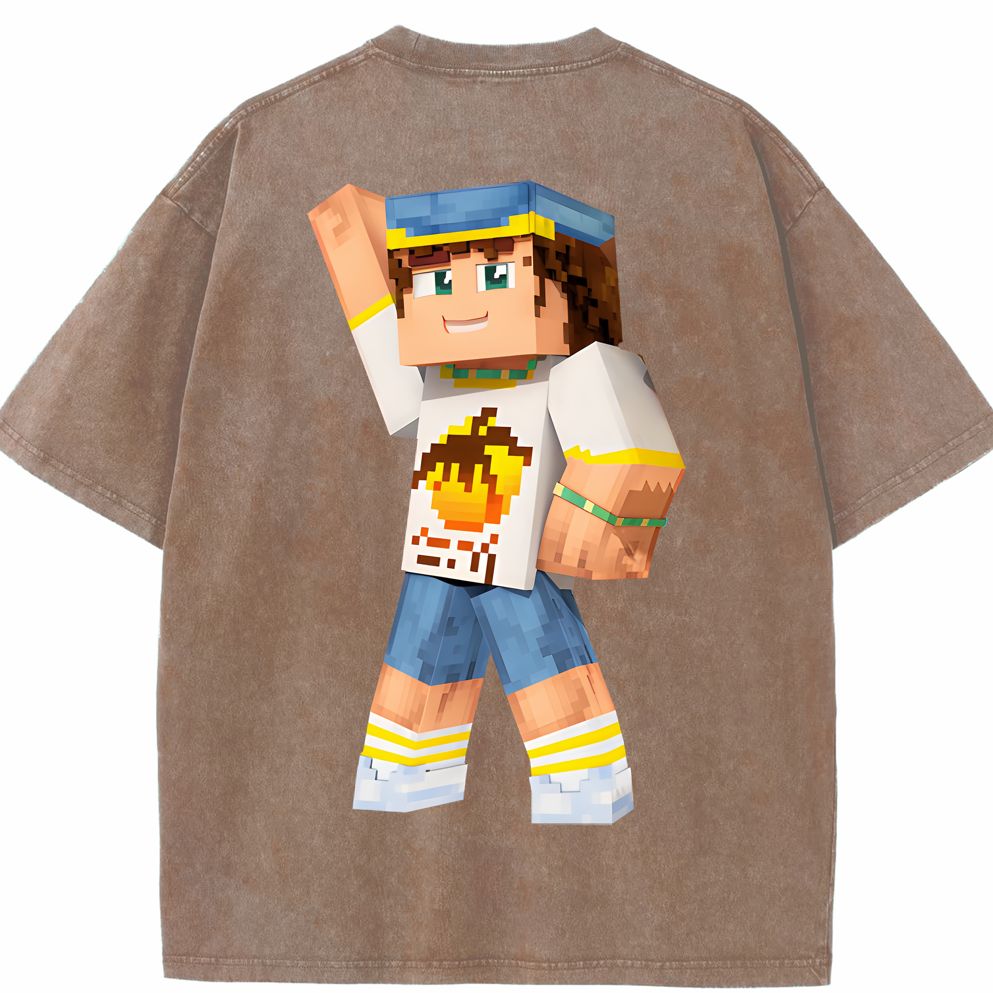 （画像用） マインクラフト ブロックの世界 Minecraft MC Block world 綿100% ヴィンテージ風 半袖Tシャツ（背面プリント）