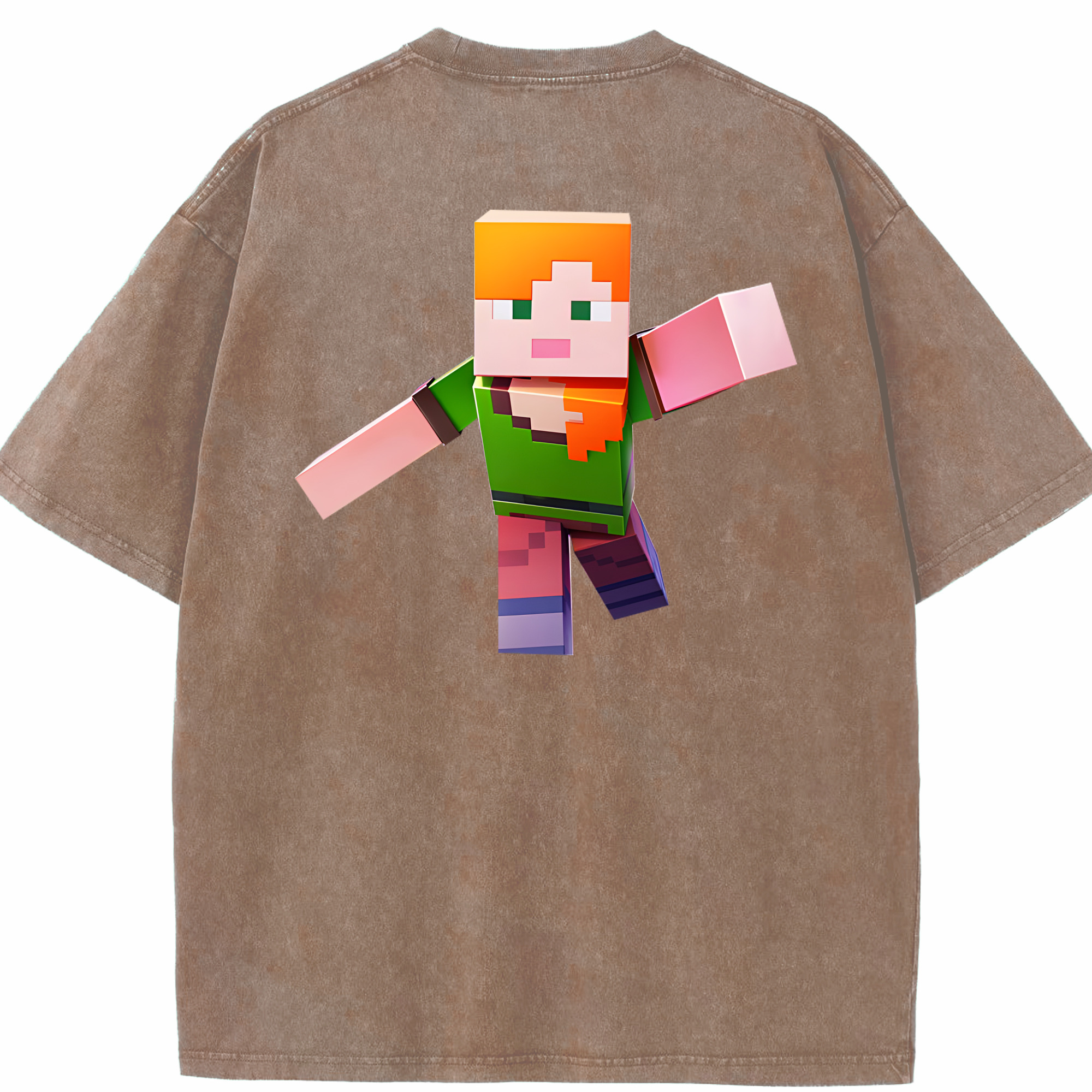 （画像用） マインクラフト ブロックの世界 Minecraft MC Block world 綿100% ヴィンテージ風 半袖Tシャツ（背面プリント）