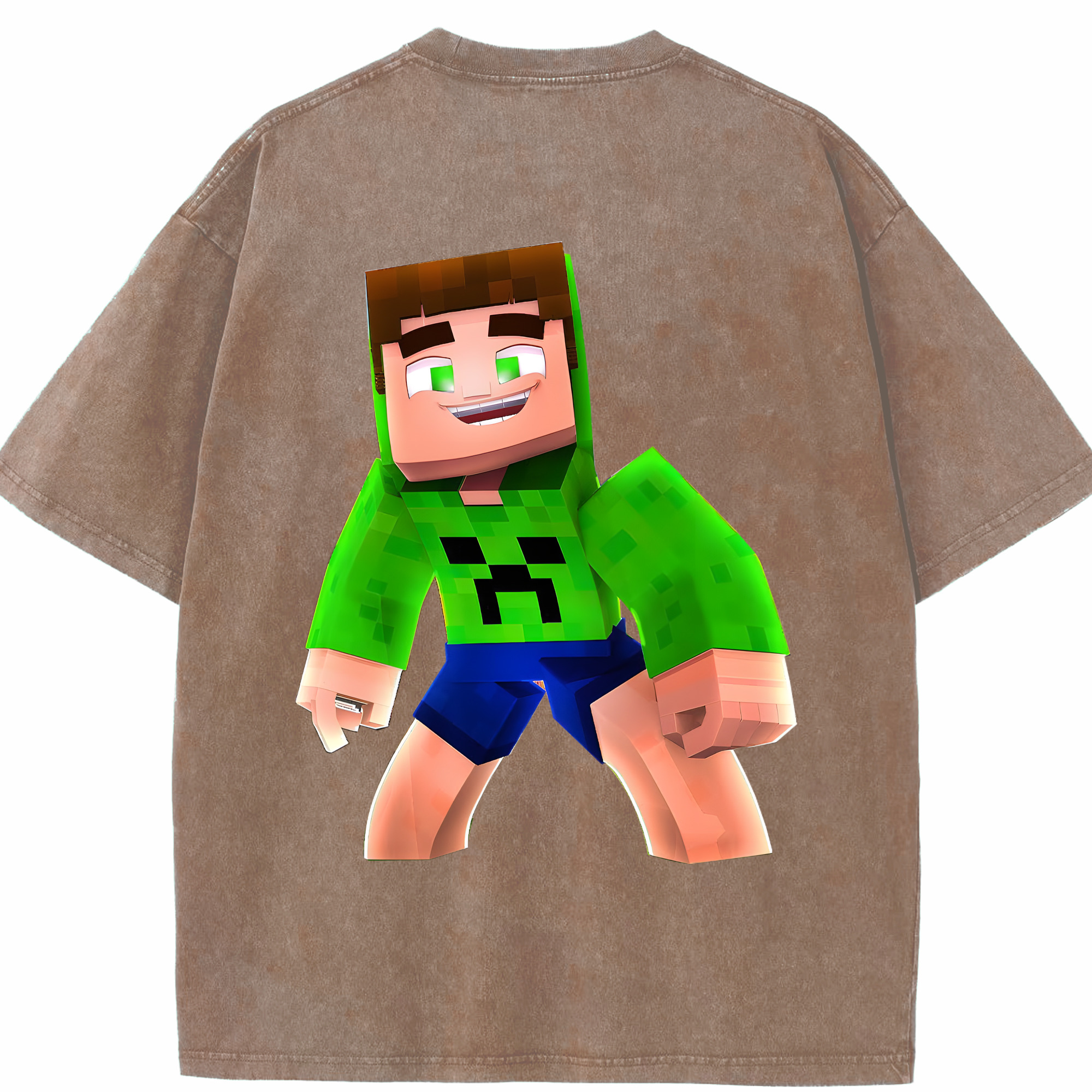 （画像用） マインクラフト ブロックの世界 Minecraft MC Block world 綿100% ヴィンテージ風 半袖Tシャツ（背面プリント）