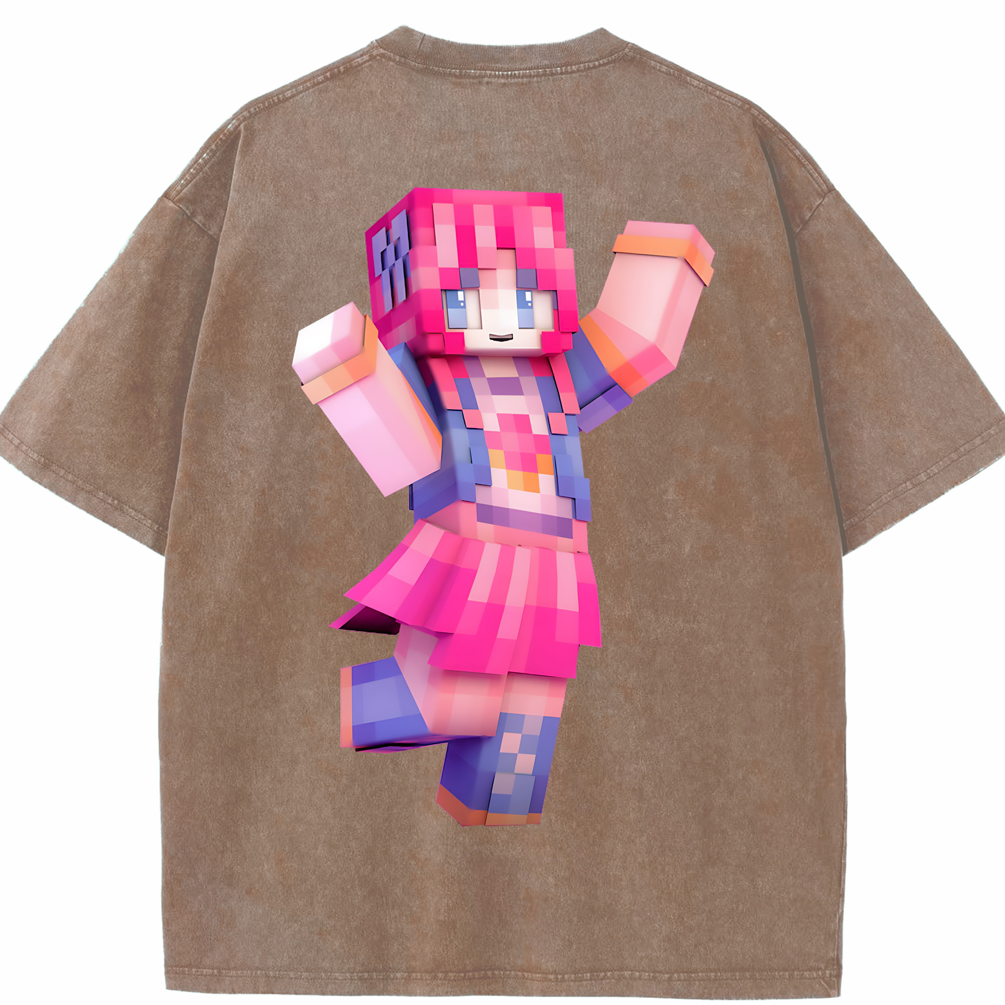 （画像用） マインクラフト ブロックの世界 Minecraft MC Block world 綿100% ヴィンテージ風 半袖Tシャツ（背面プリント）