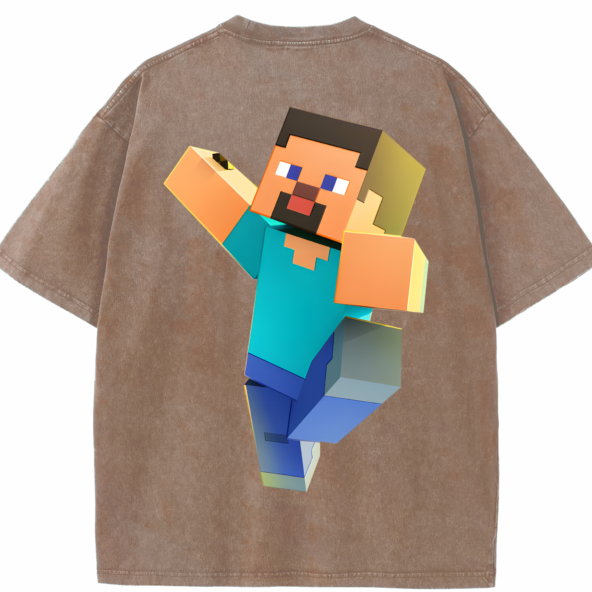 （画像用） マインクラフト ブロックの世界 Minecraft MC Block world 綿100% ヴィンテージ風 半袖Tシャツ（背面プリント）