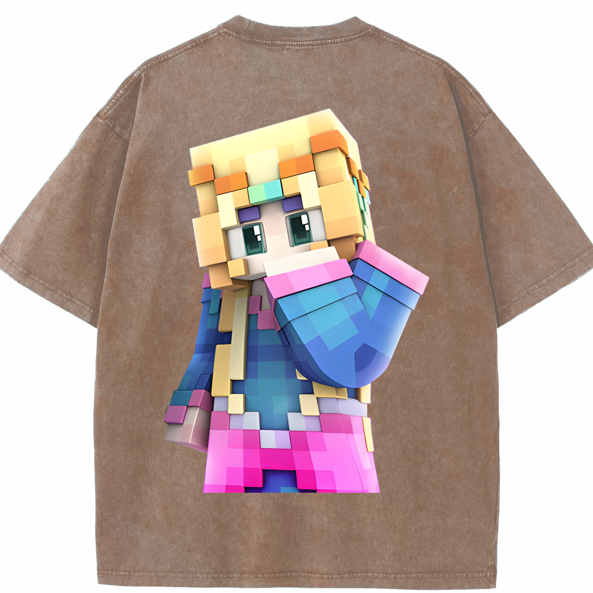 （画像用） マインクラフト ブロックの世界 Minecraft MC Block world 綿100% ヴィンテージ風 半袖Tシャツ（背面プリント）
