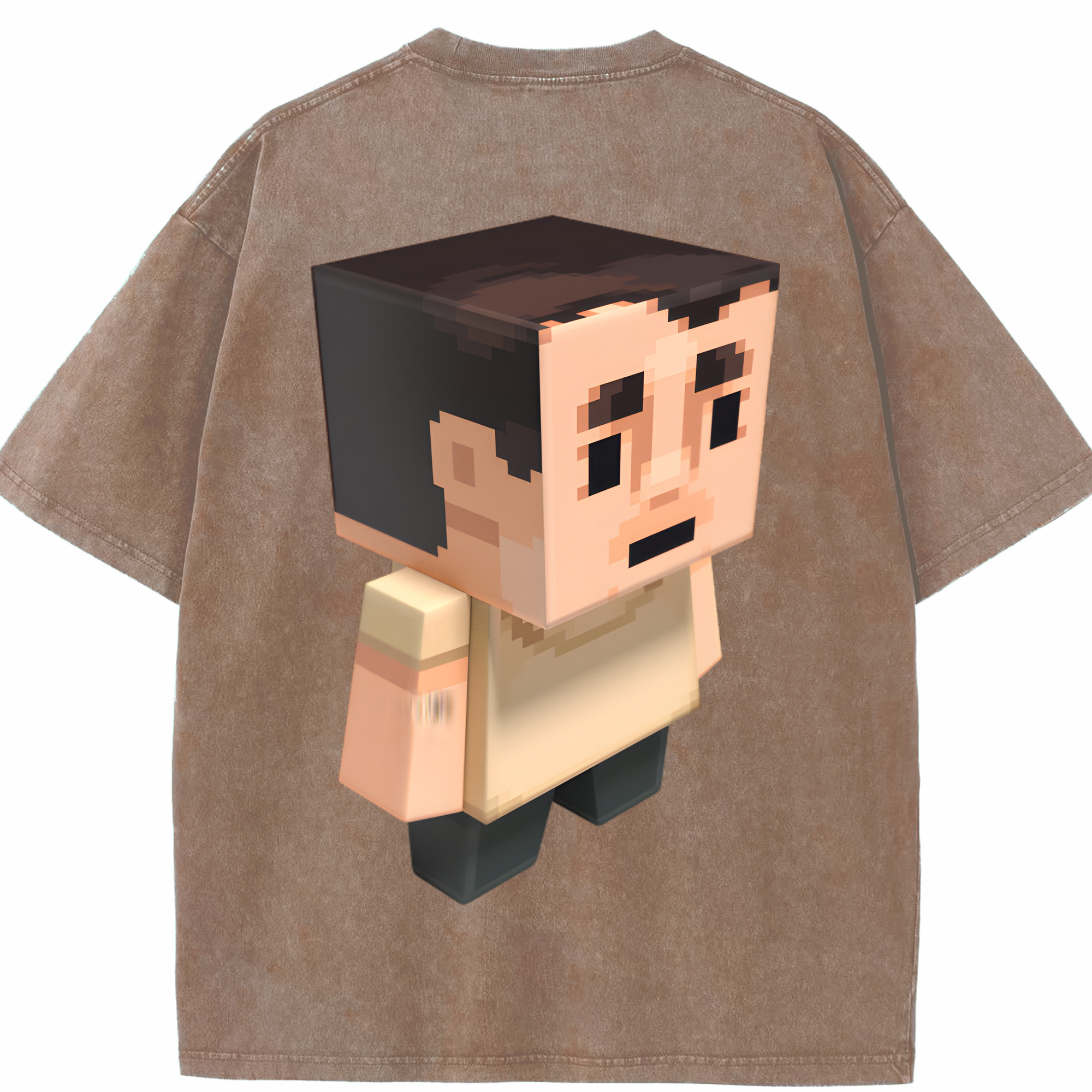 （画像用） マインクラフト ブロックの世界 Minecraft MC Block world 綿100% ヴィンテージ風 半袖Tシャツ（背面プリント）