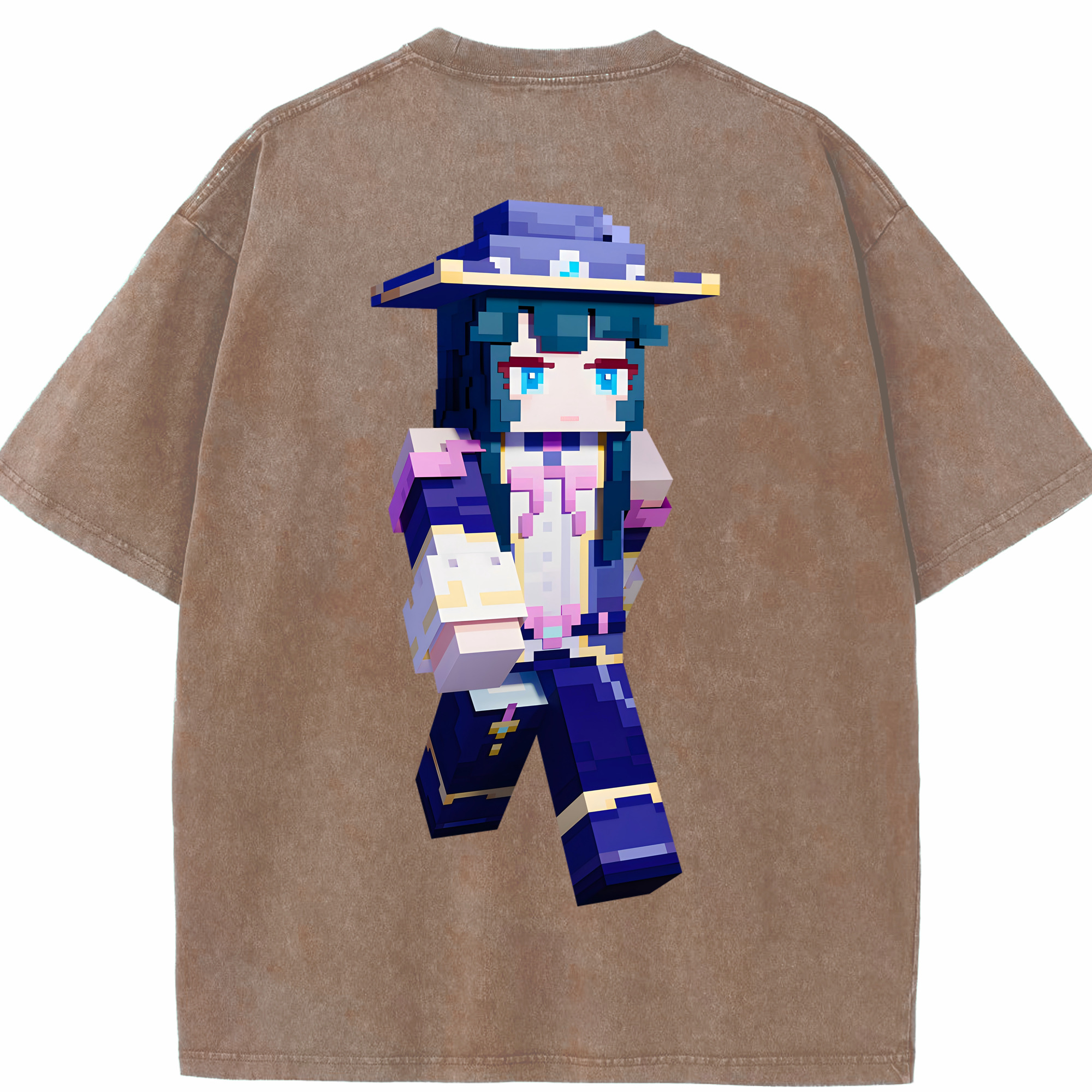（画像用） マインクラフト ブロックの世界 Minecraft MC Block world 綿100% ヴィンテージ風 半袖Tシャツ（背面プリント）