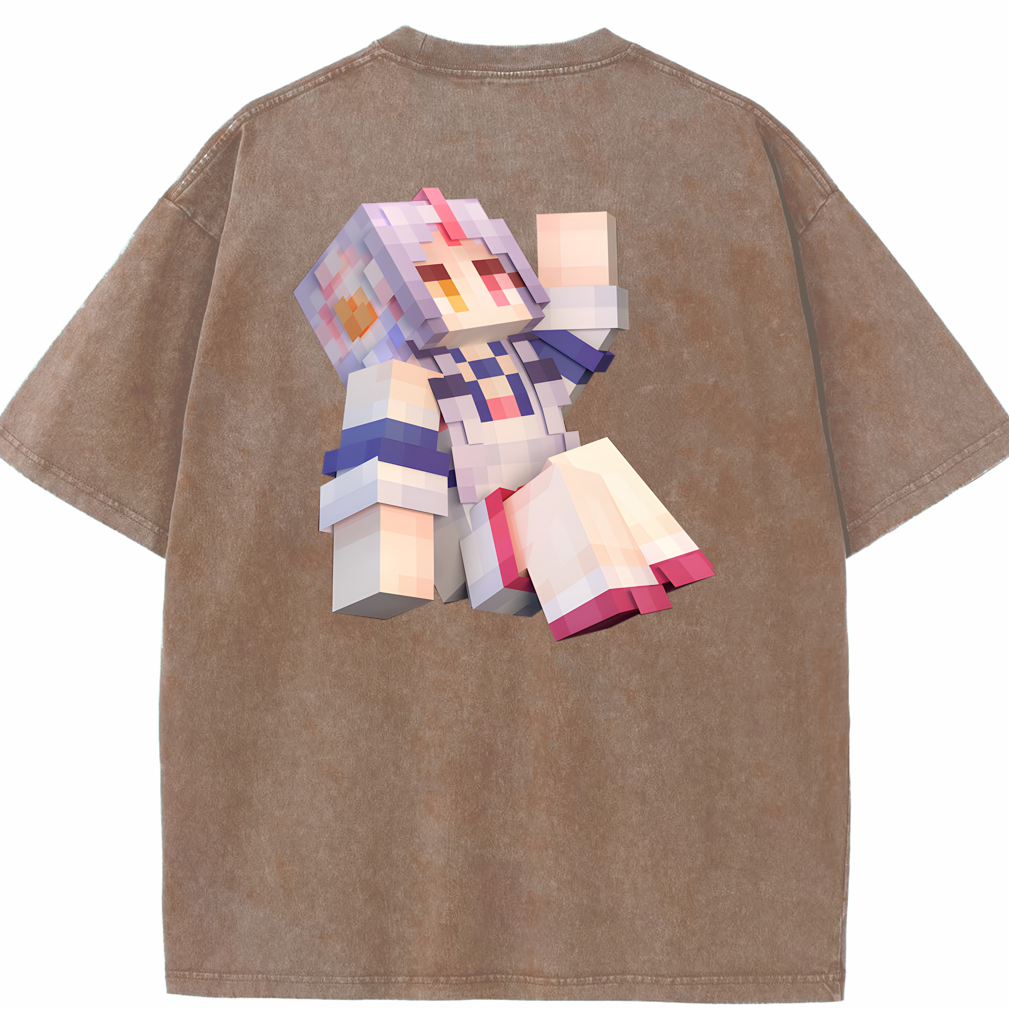 （画像用） マインクラフト ブロックの世界 Minecraft MC Block world 綿100% ヴィンテージ風 半袖Tシャツ（背面プリント）
