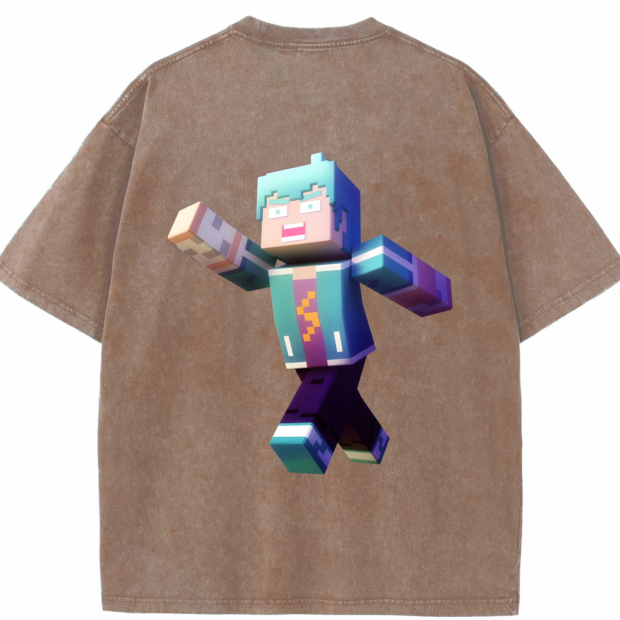 （画像用） マインクラフト ブロックの世界 Minecraft MC Block world 綿100% ヴィンテージ風 半袖Tシャツ（背面プリント）