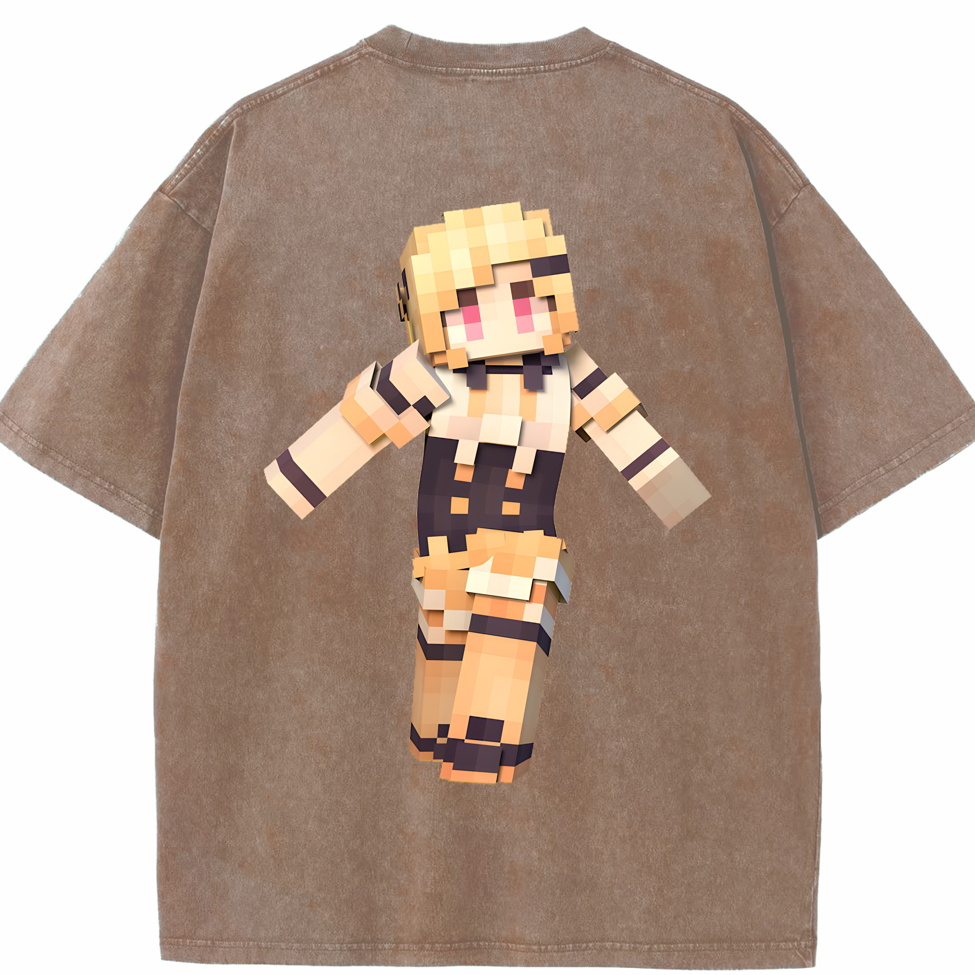 （画像用） マインクラフト ブロックの世界 Minecraft MC Block world 綿100% ヴィンテージ風 半袖Tシャツ（背面プリント）
