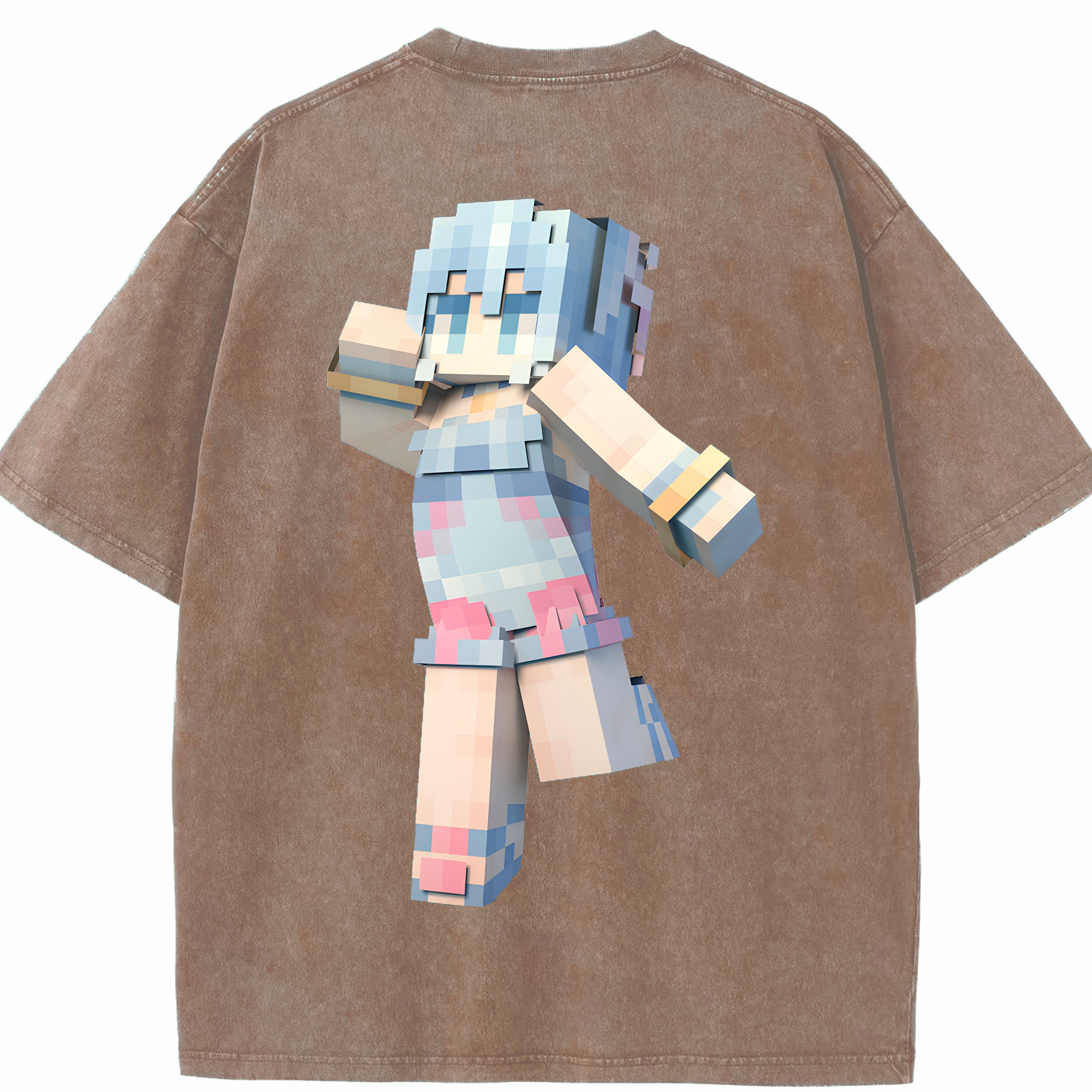 （画像用） マインクラフト ブロックの世界 Minecraft MC Block world 綿100% ヴィンテージ風 半袖Tシャツ（背面プリント）