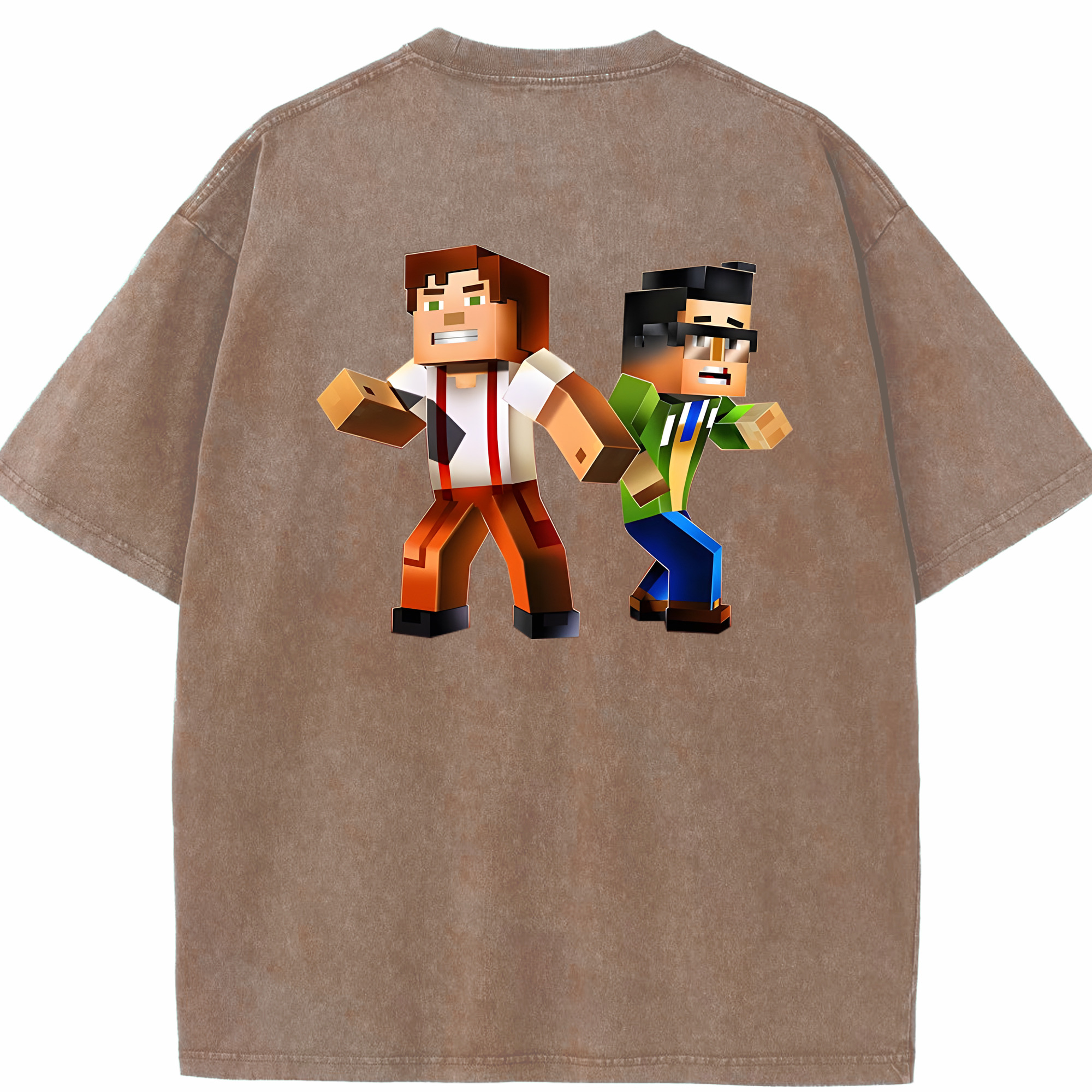 （画像用） マインクラフト ブロックの世界 Minecraft MC Block world 綿100% ヴィンテージ風 半袖Tシャツ（背面プリント）