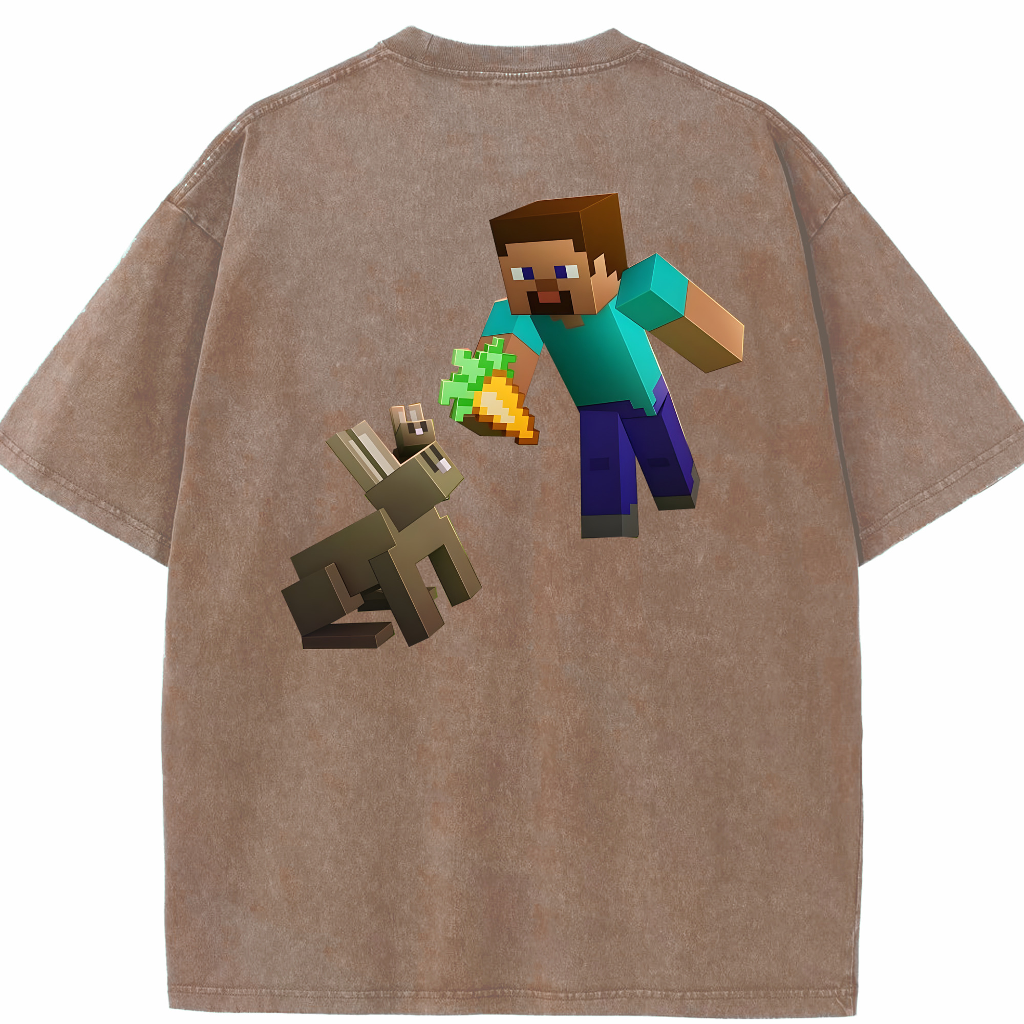 （画像用） マインクラフト ブロックの世界 Minecraft MC Block world 綿100% ヴィンテージ風 半袖Tシャツ（背面プリント）