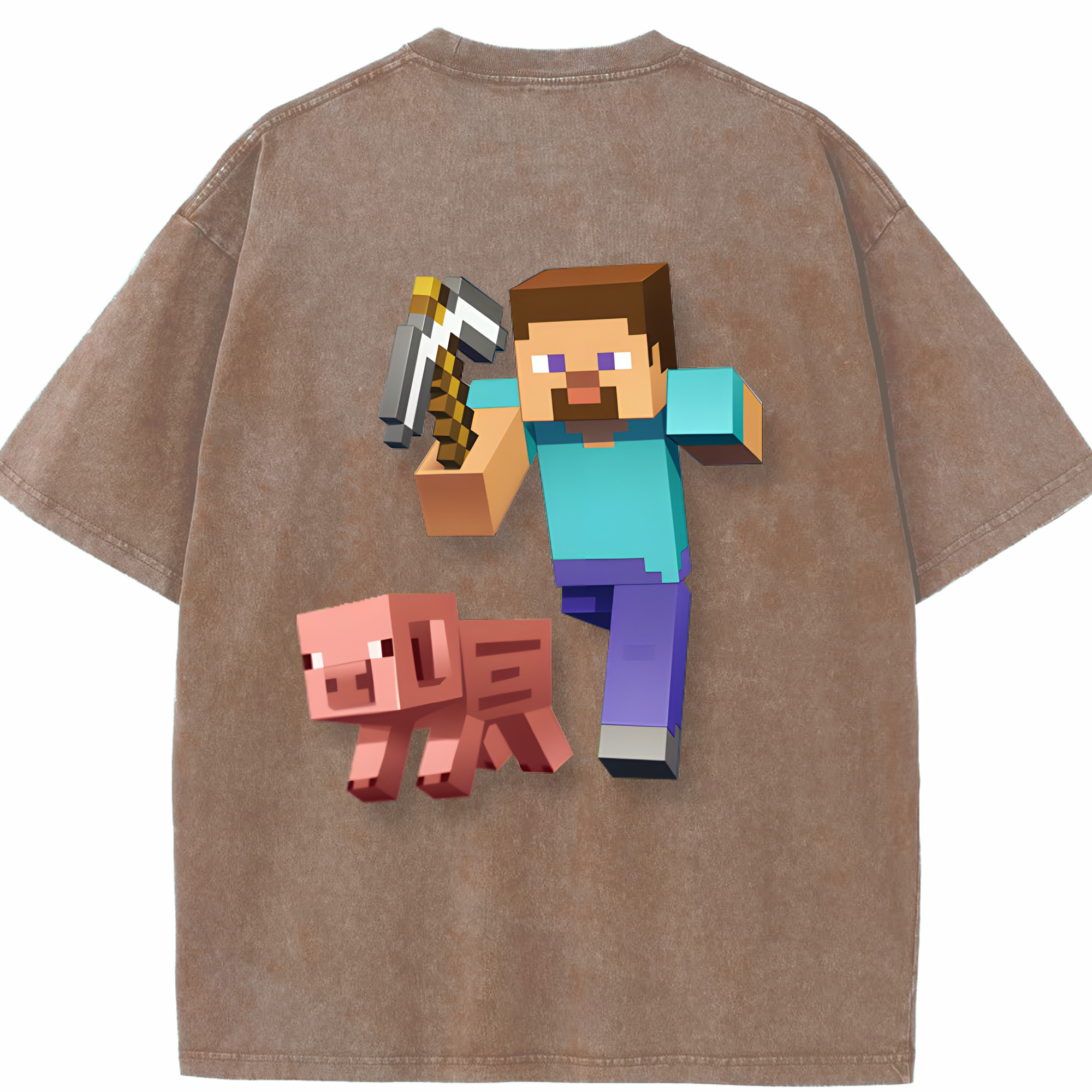 （画像用） マインクラフト ブロックの世界 Minecraft MC Block world 綿100% ヴィンテージ風 半袖Tシャツ（背面プリント）