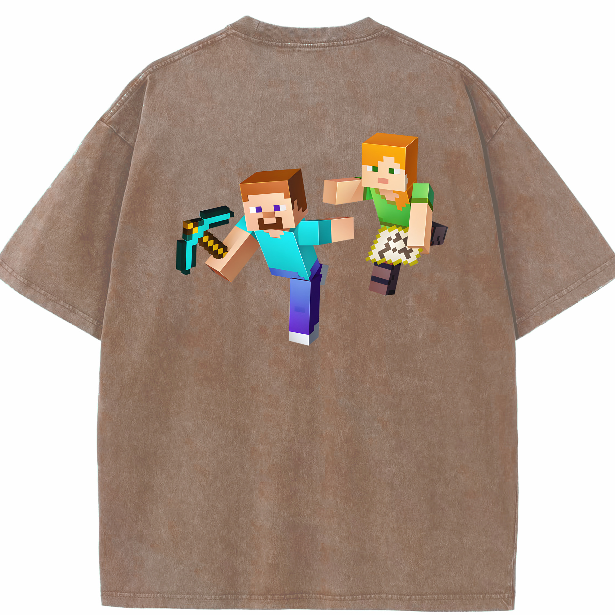 （画像用） マインクラフト ブロックの世界 Minecraft MC Block world 綿100% ヴィンテージ風 半袖Tシャツ（背面プリント）