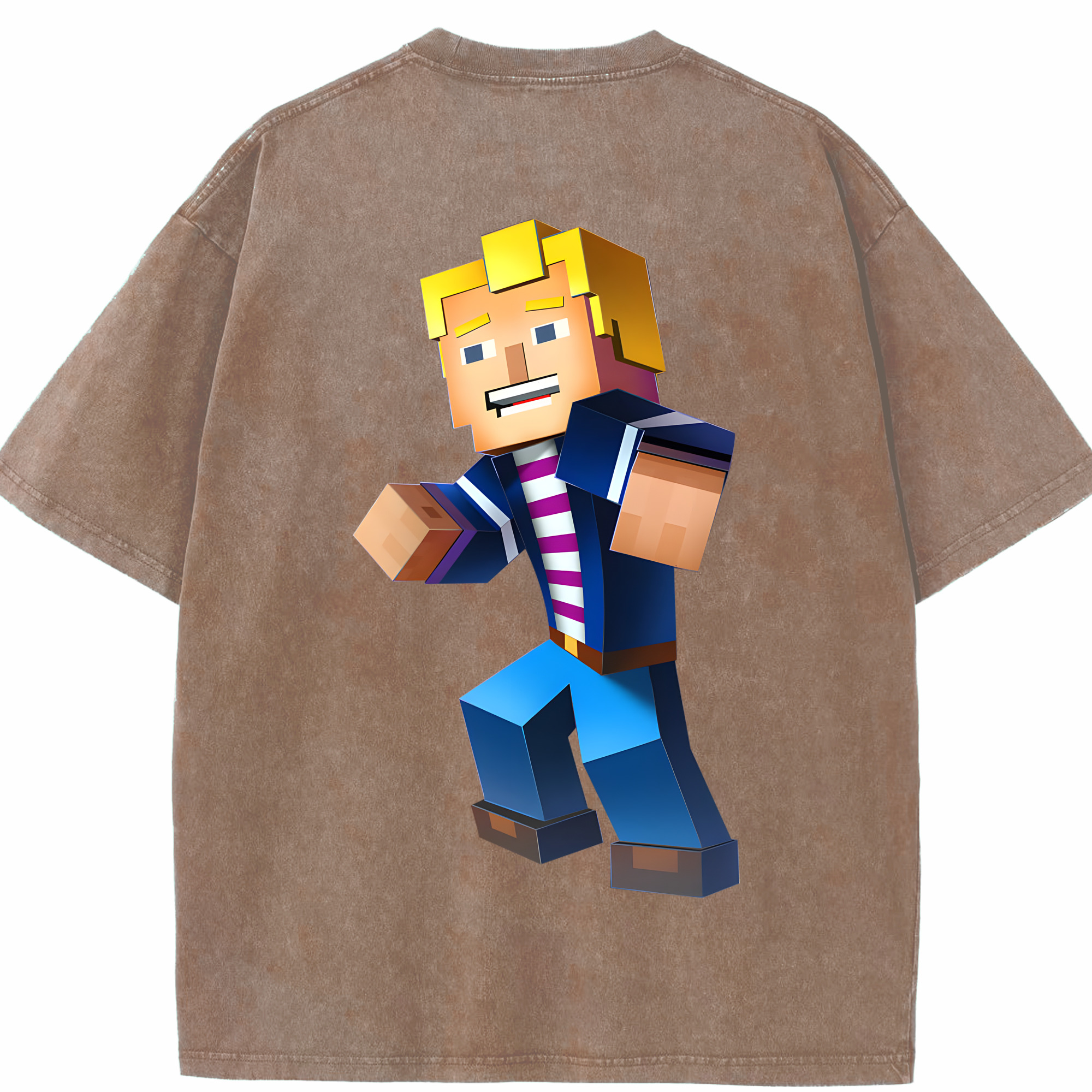 （画像用） マインクラフト ブロックの世界 Minecraft MC Block world 綿100% ヴィンテージ風 半袖Tシャツ（背面プリント）