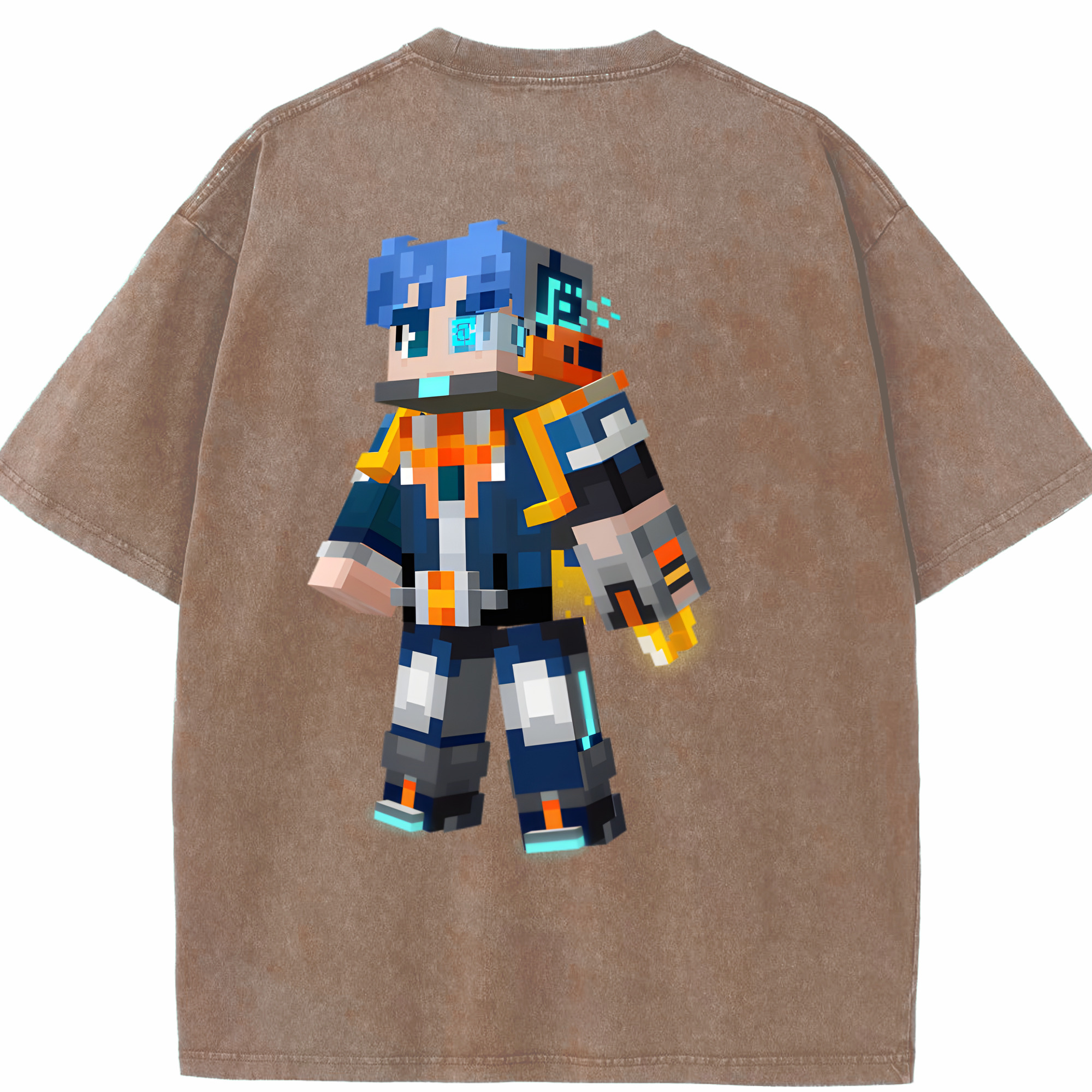 （画像用） マインクラフト ブロックの世界 Minecraft MC Block world 綿100% ヴィンテージ風 半袖Tシャツ（背面プリント）