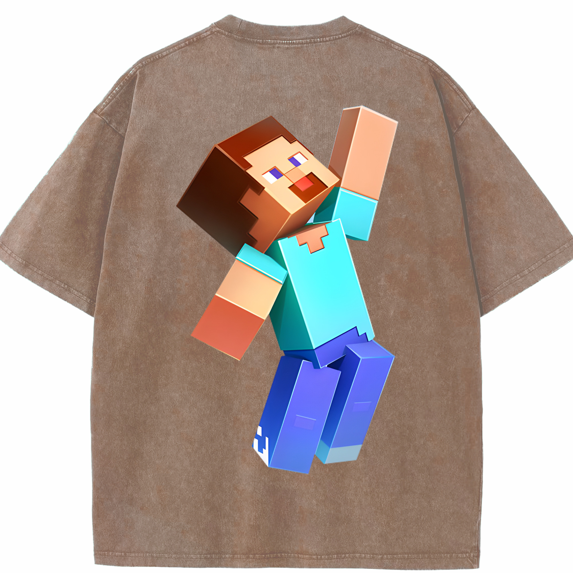 （画像用） マインクラフト ブロックの世界 Minecraft MC Block world 綿100% ヴィンテージ風 半袖Tシャツ（背面プリント）