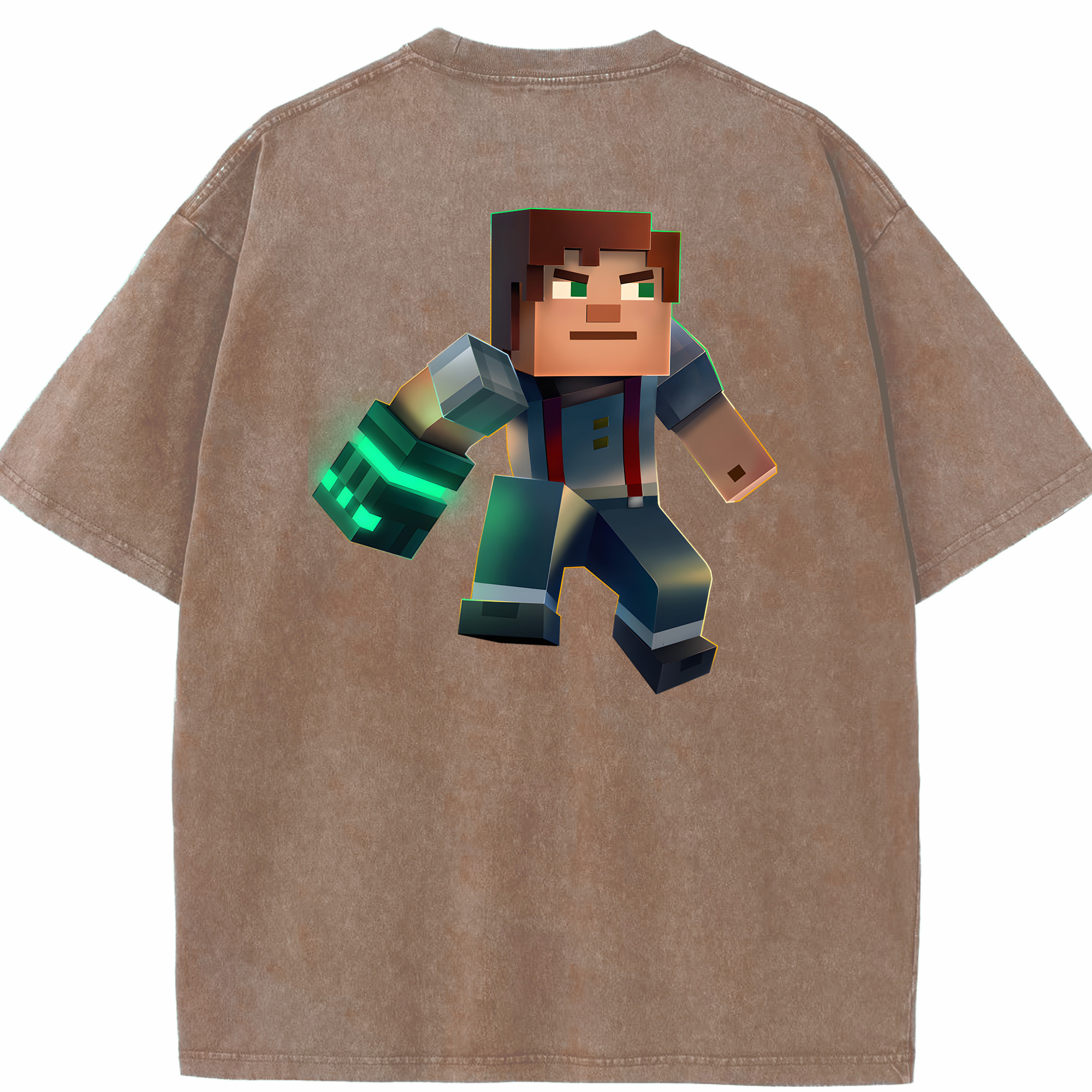 （画像用） マインクラフト ブロックの世界 Minecraft MC Block world 綿100% ヴィンテージ風 半袖Tシャツ（背面プリント）