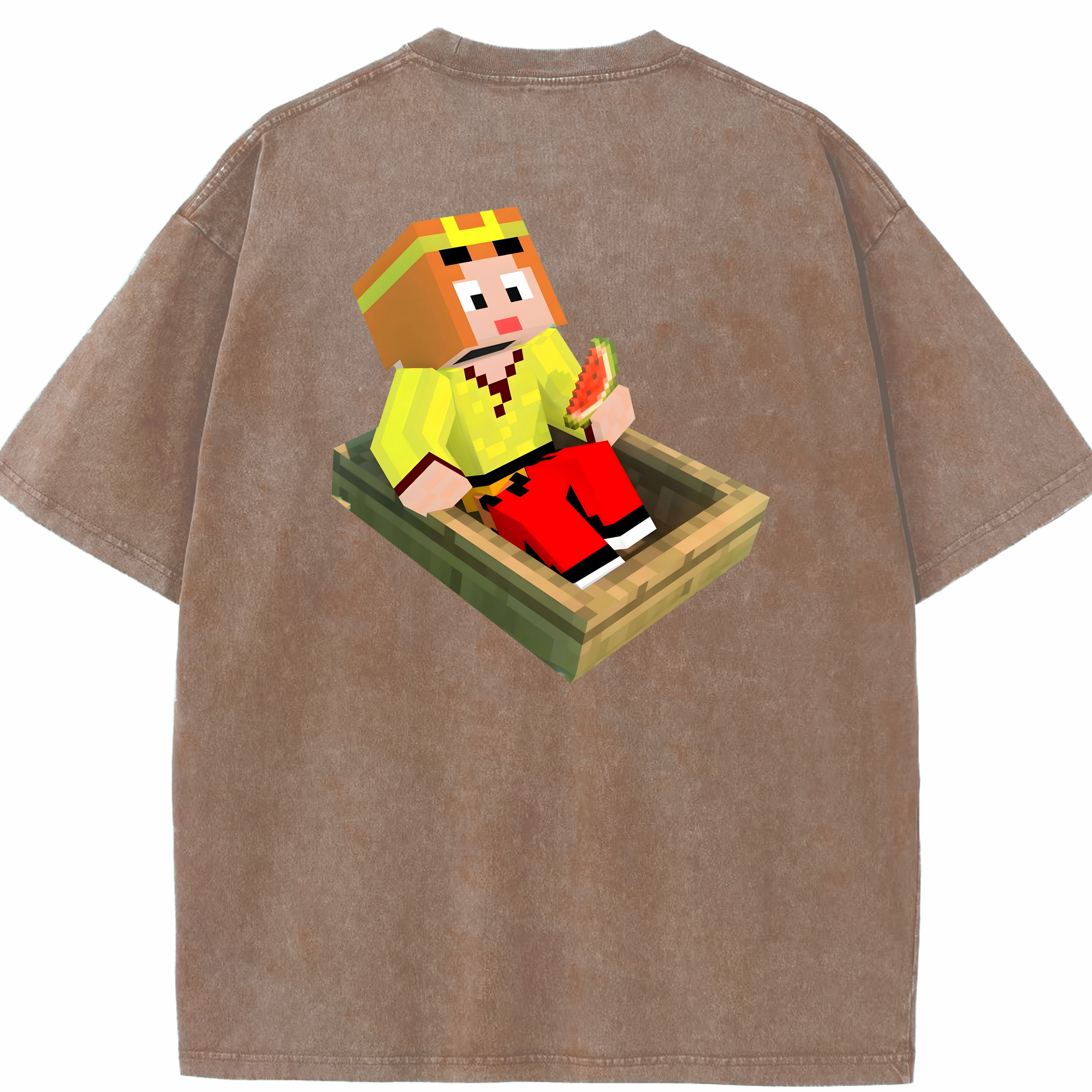 （画像用） マインクラフト ブロックの世界 Minecraft MC Block world 綿100% ヴィンテージ風 半袖Tシャツ（背面プリント）