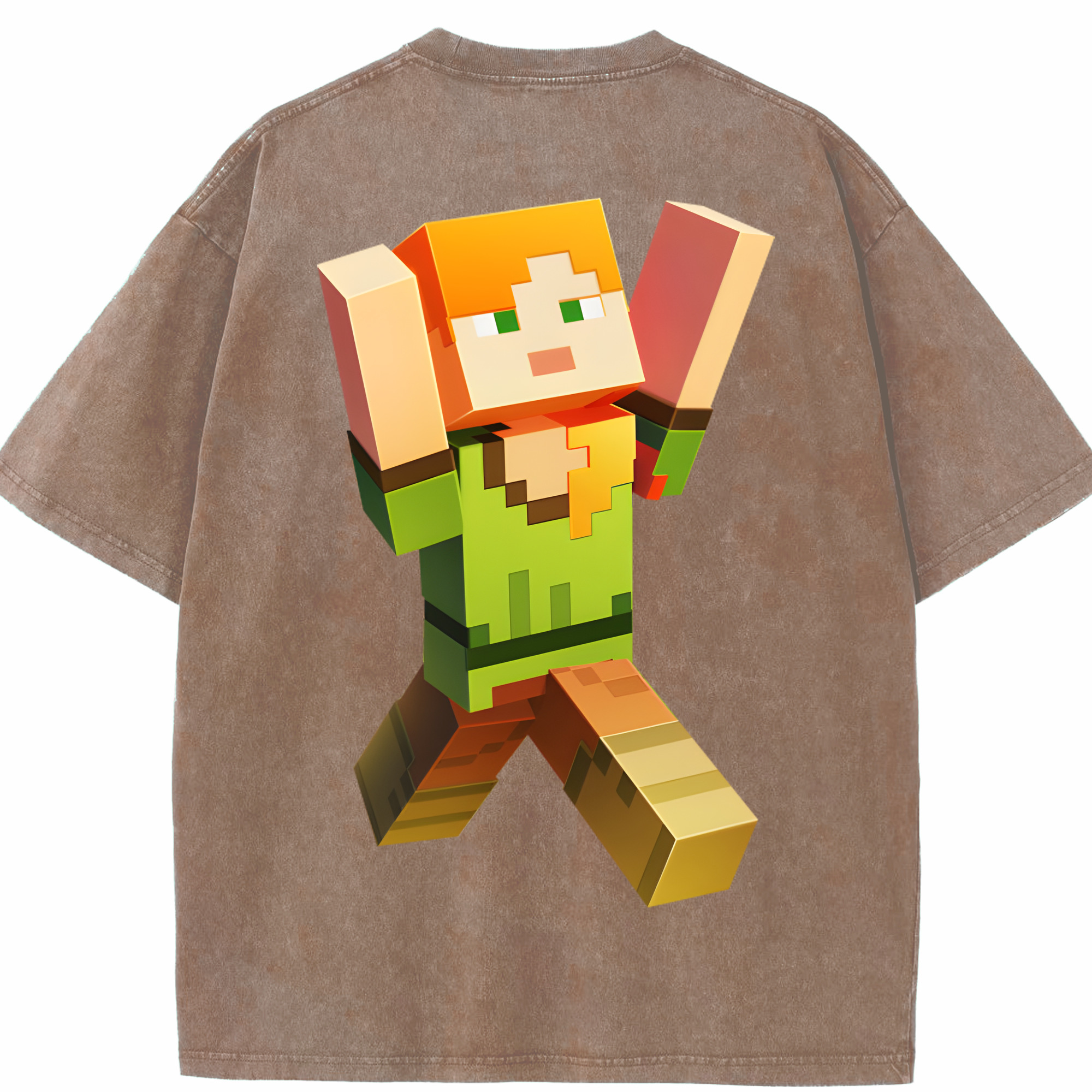 （画像用） マインクラフト ブロックの世界 Minecraft MC Block world 綿100% ヴィンテージ風 半袖Tシャツ（背面プリント）