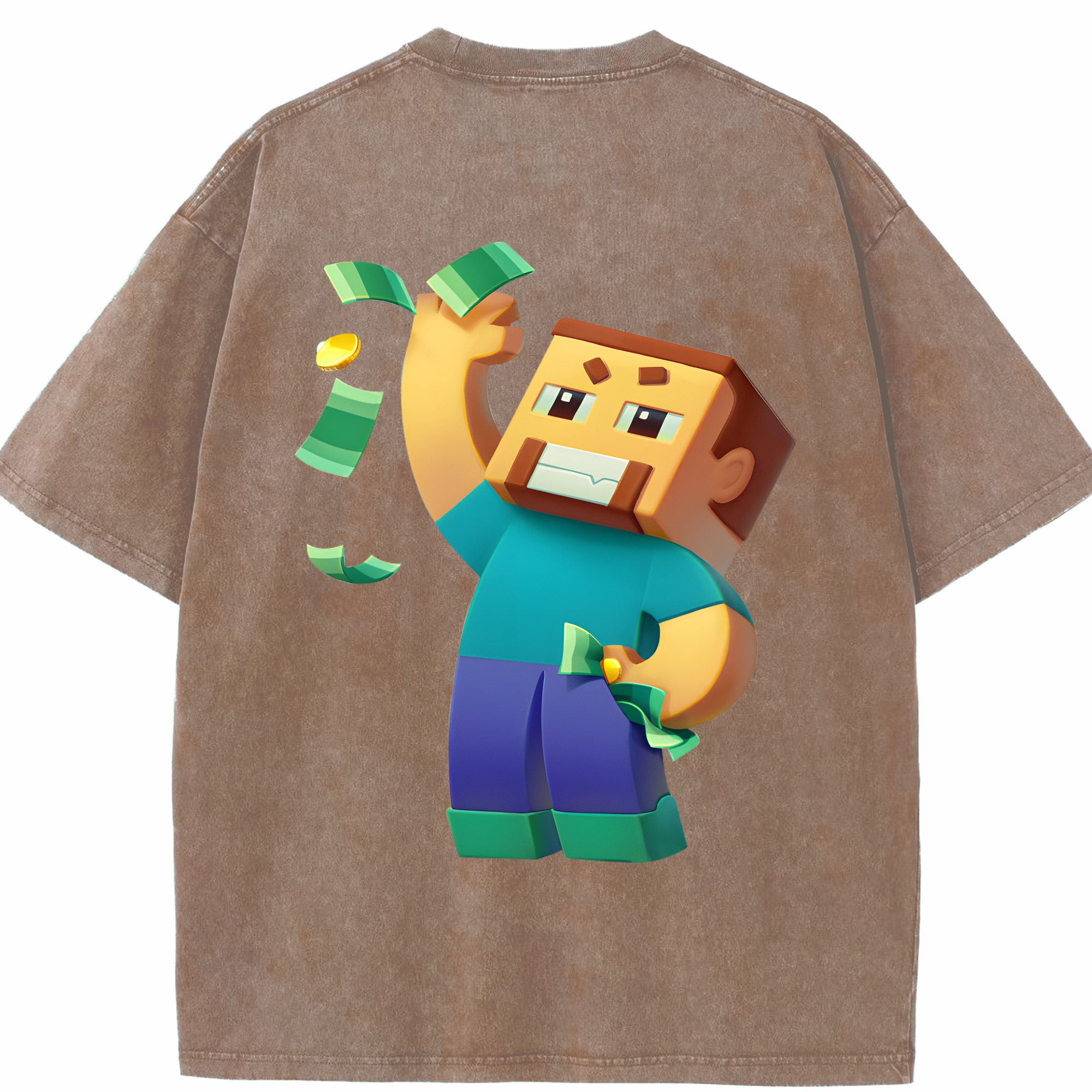 （画像用） マインクラフト ブロックの世界 Minecraft MC Block world 綿100% ヴィンテージ風 半袖Tシャツ（背面プリント）