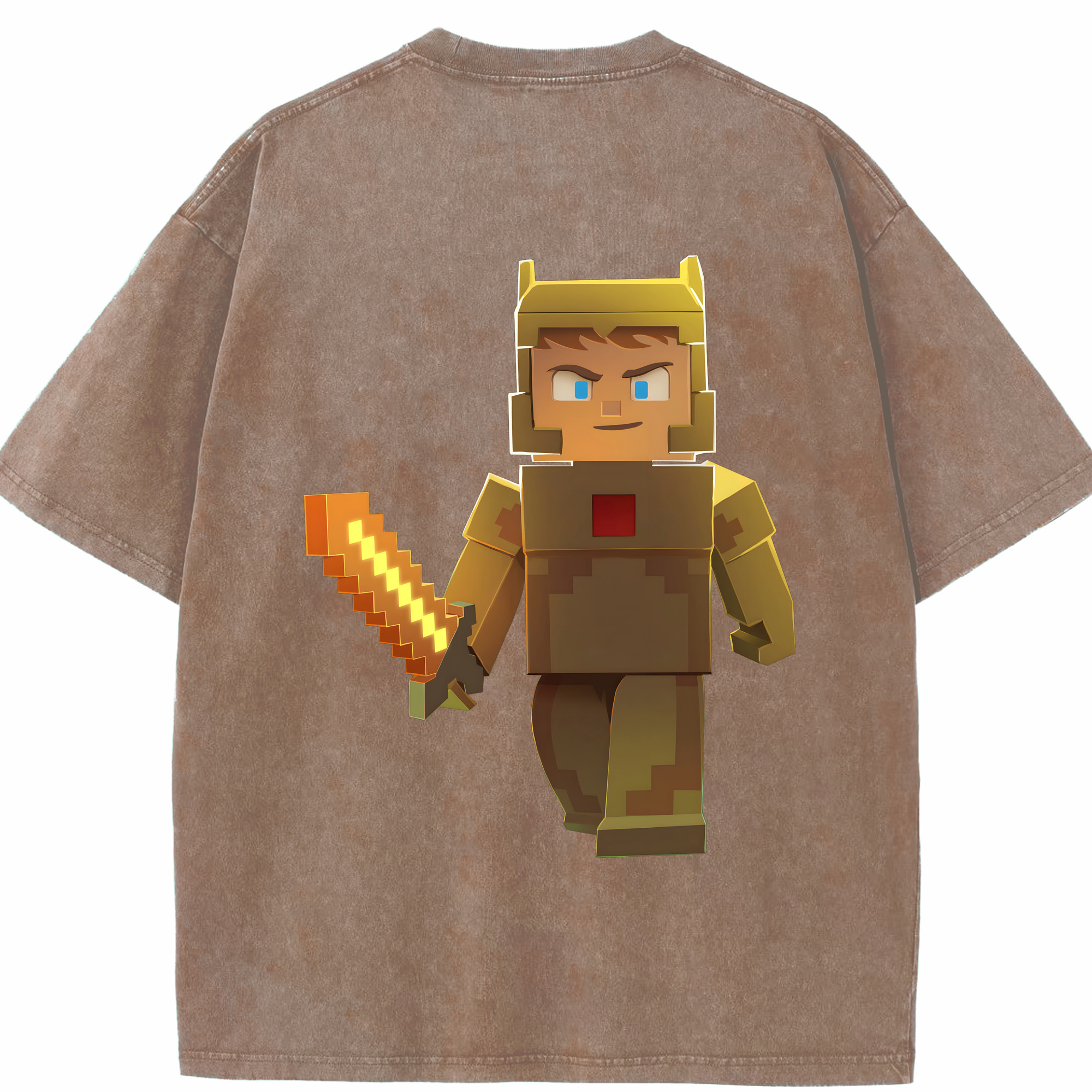 （画像用） マインクラフト ブロックの世界 Minecraft MC Block world 綿100% ヴィンテージ風 半袖Tシャツ（背面プリント）