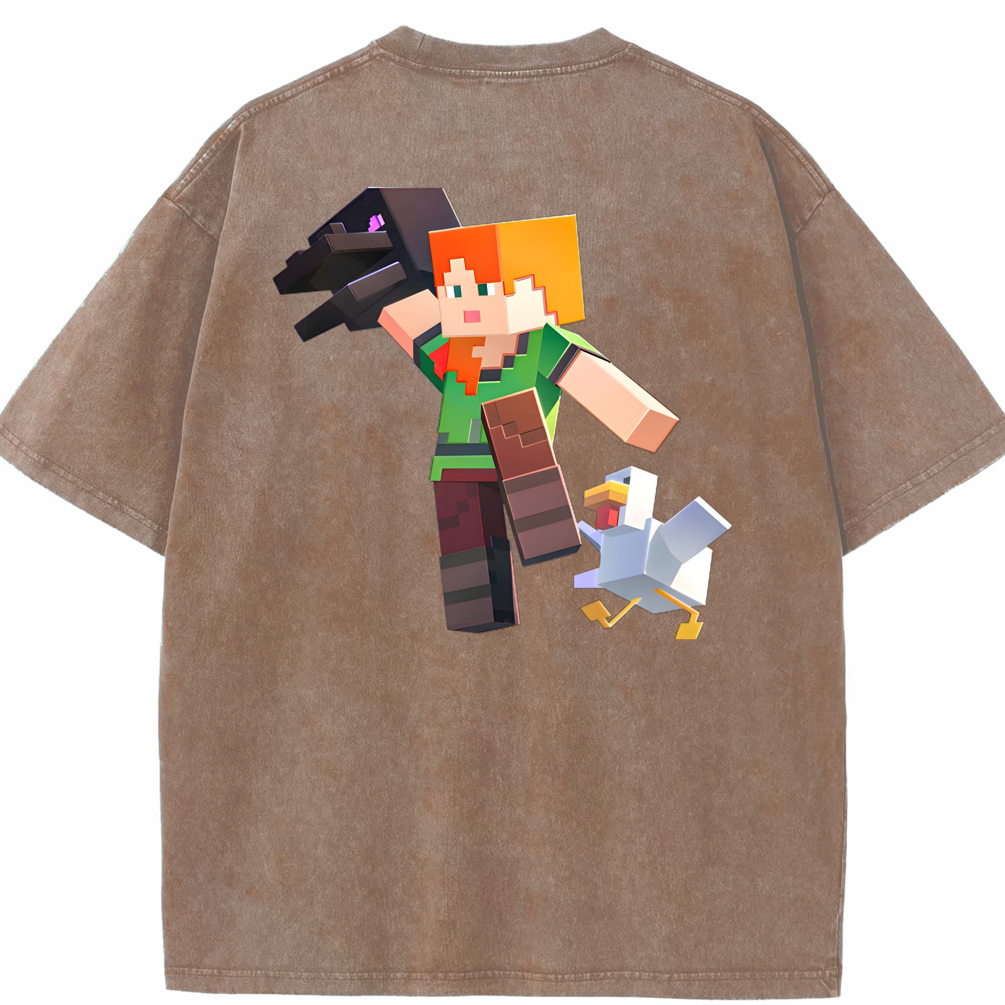 （画像用） マインクラフト ブロックの世界 Minecraft MC Block world 綿100% ヴィンテージ風 半袖Tシャツ（背面プリント）