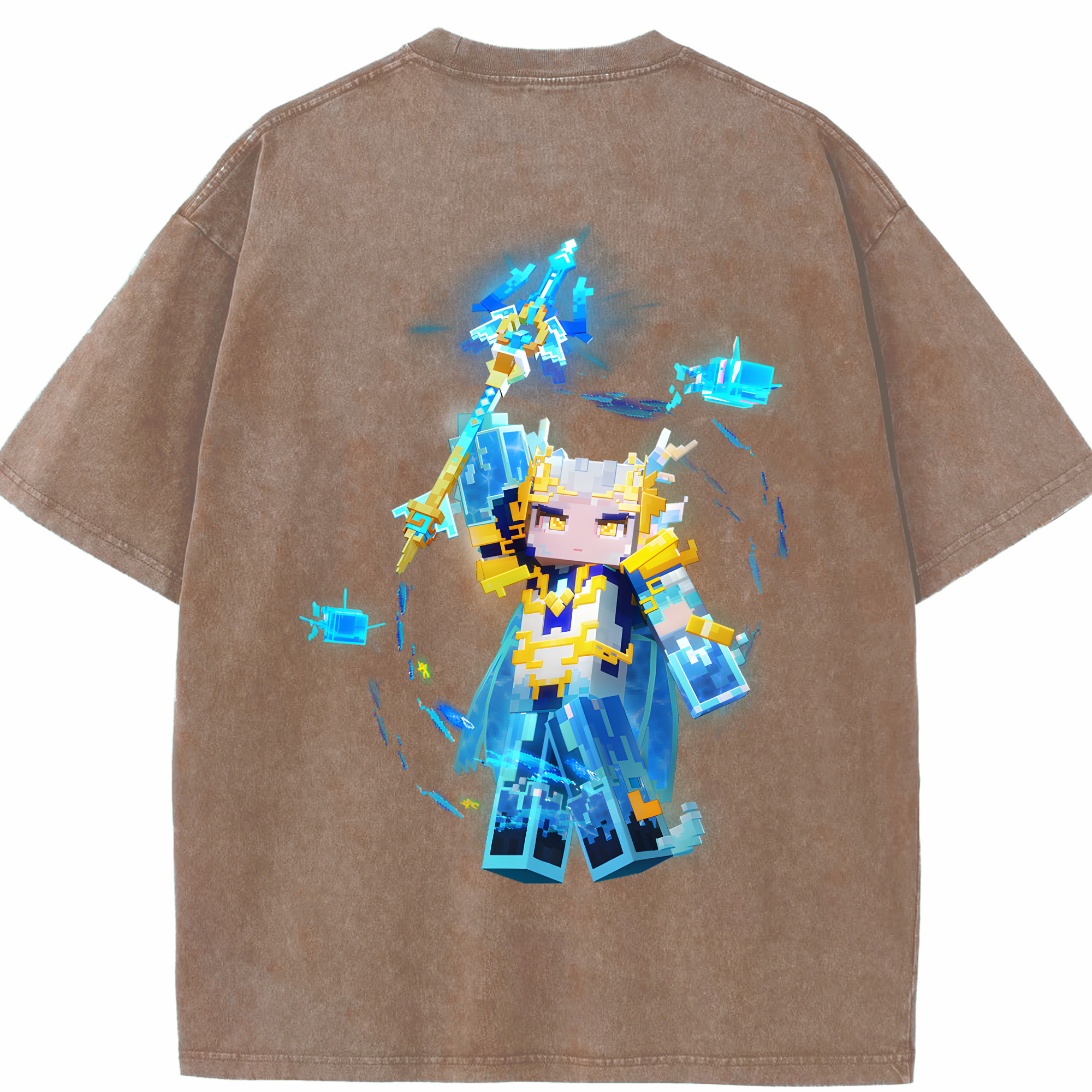 （画像用） マインクラフト ブロックの世界 Minecraft MC Block world 綿100% ヴィンテージ風 半袖Tシャツ（背面プリント）