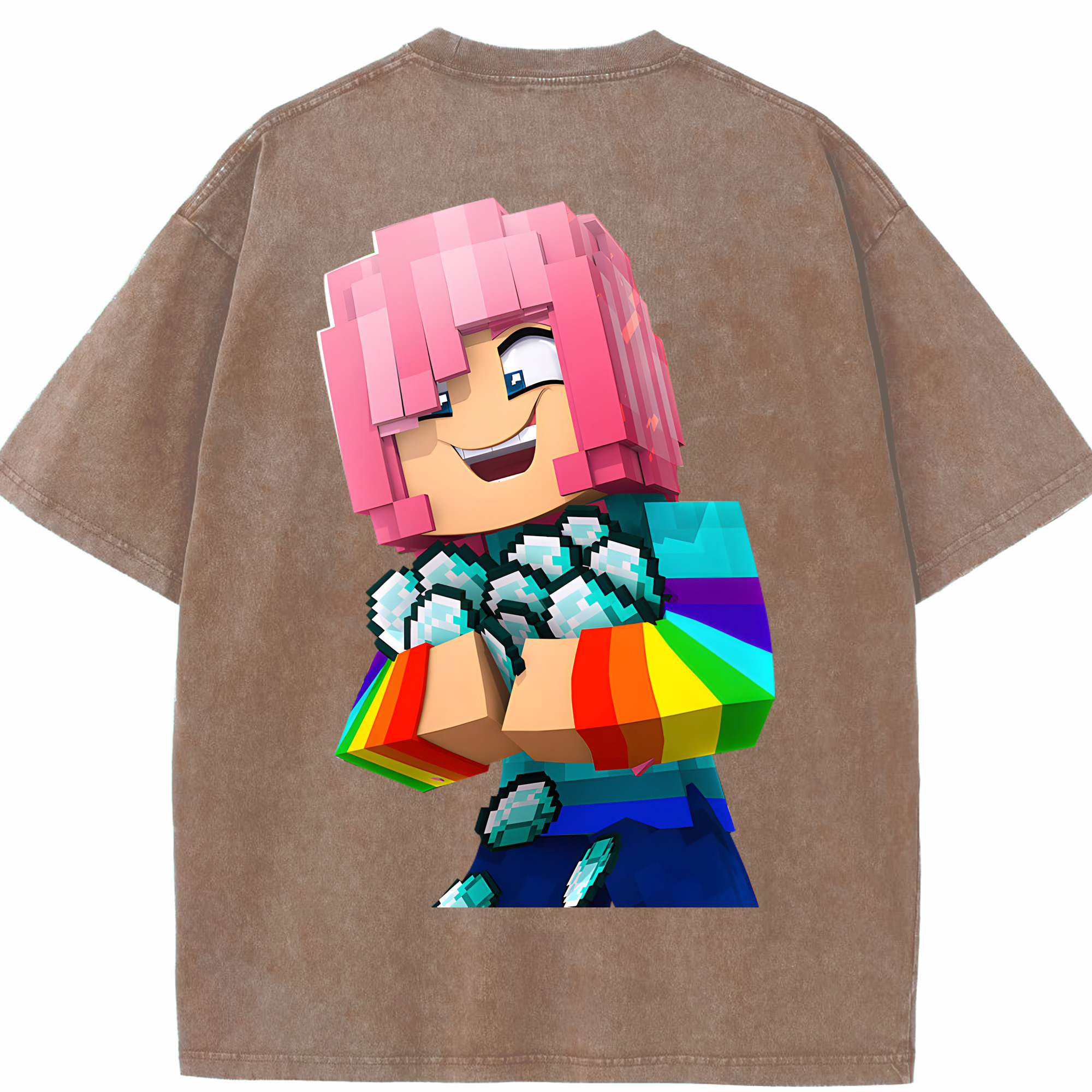 （画像用） マインクラフト ブロックの世界 Minecraft MC Block world 綿100% ヴィンテージ風 半袖Tシャツ（背面プリント）