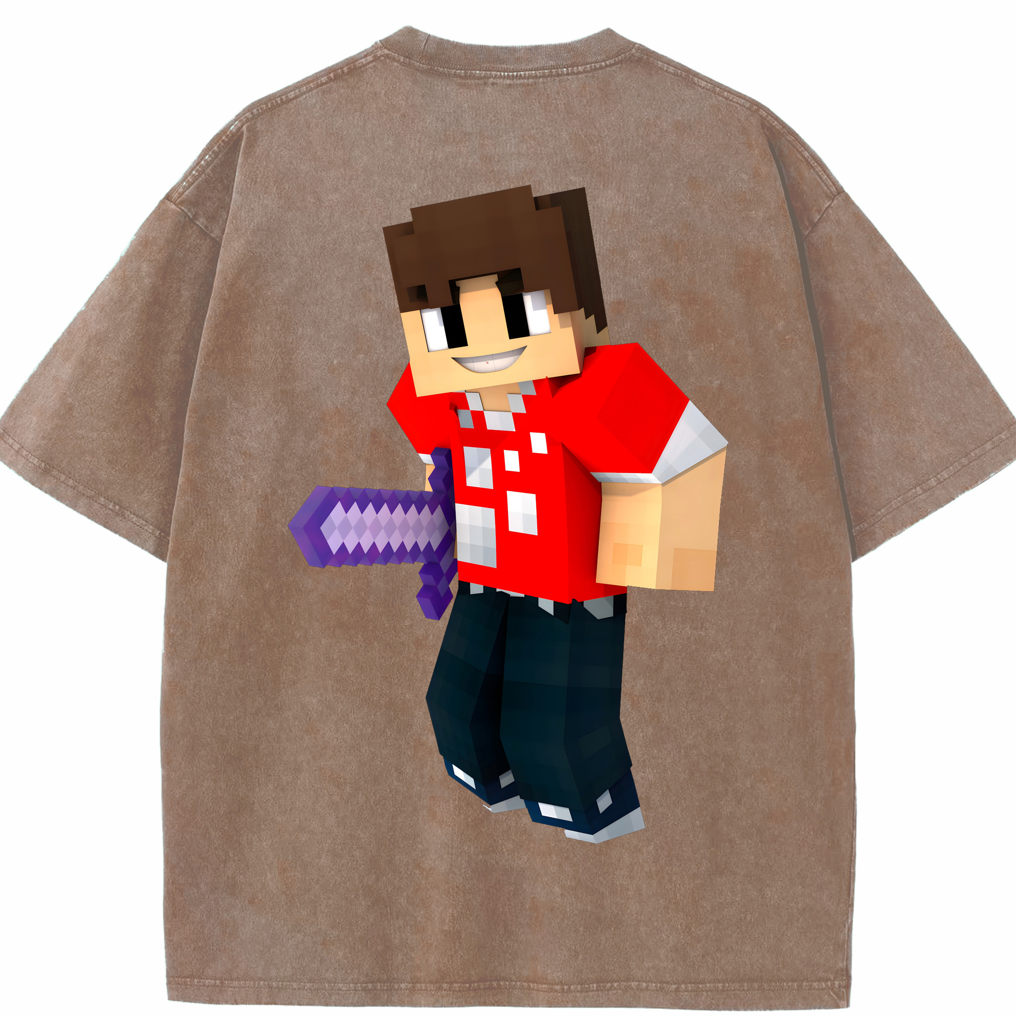 （画像用） マインクラフト ブロックの世界 Minecraft MC Block world 綿100% ヴィンテージ風 半袖Tシャツ（背面プリント）