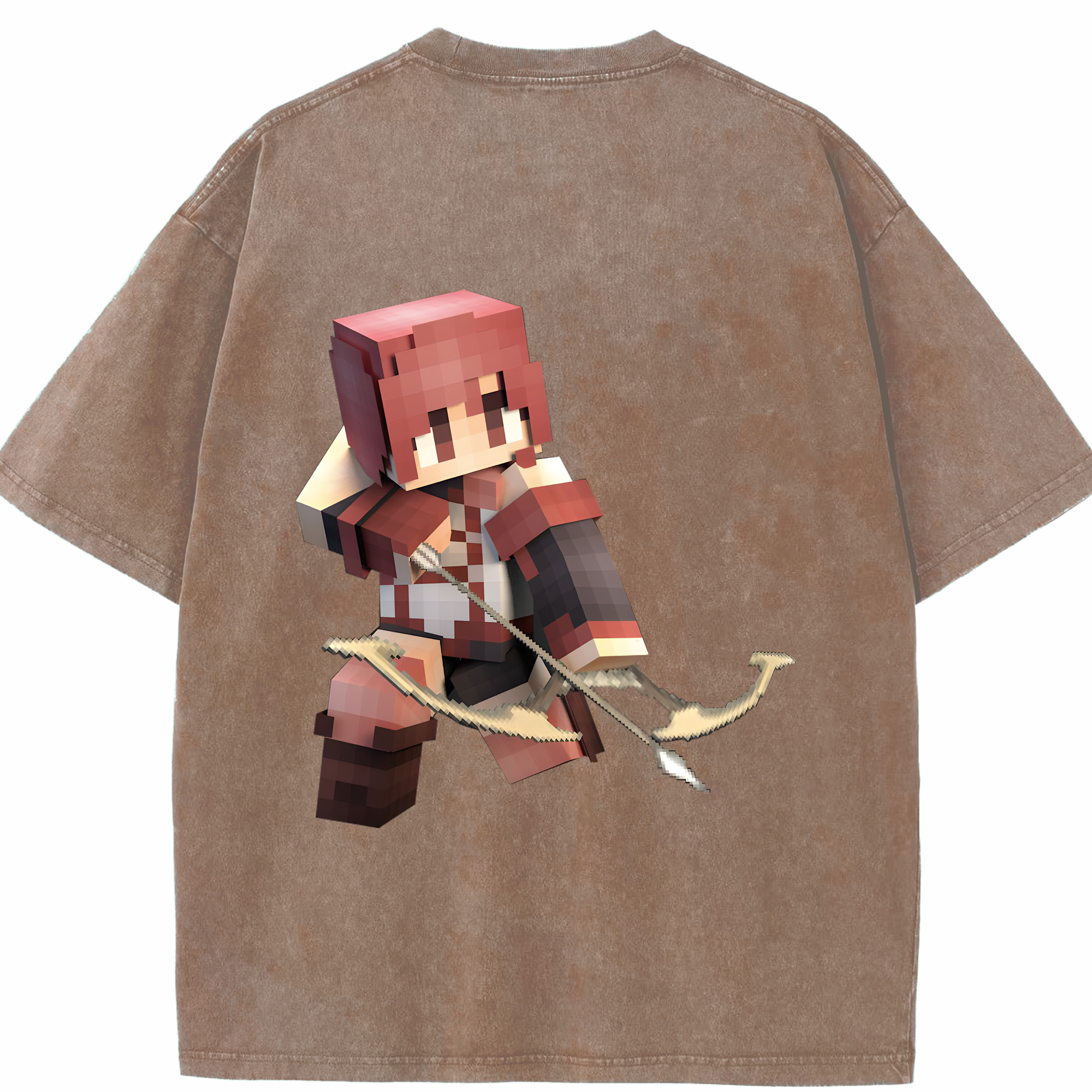 （画像用） マインクラフト ブロックの世界 Minecraft MC Block world 綿100% ヴィンテージ風 半袖Tシャツ（背面プリント）
