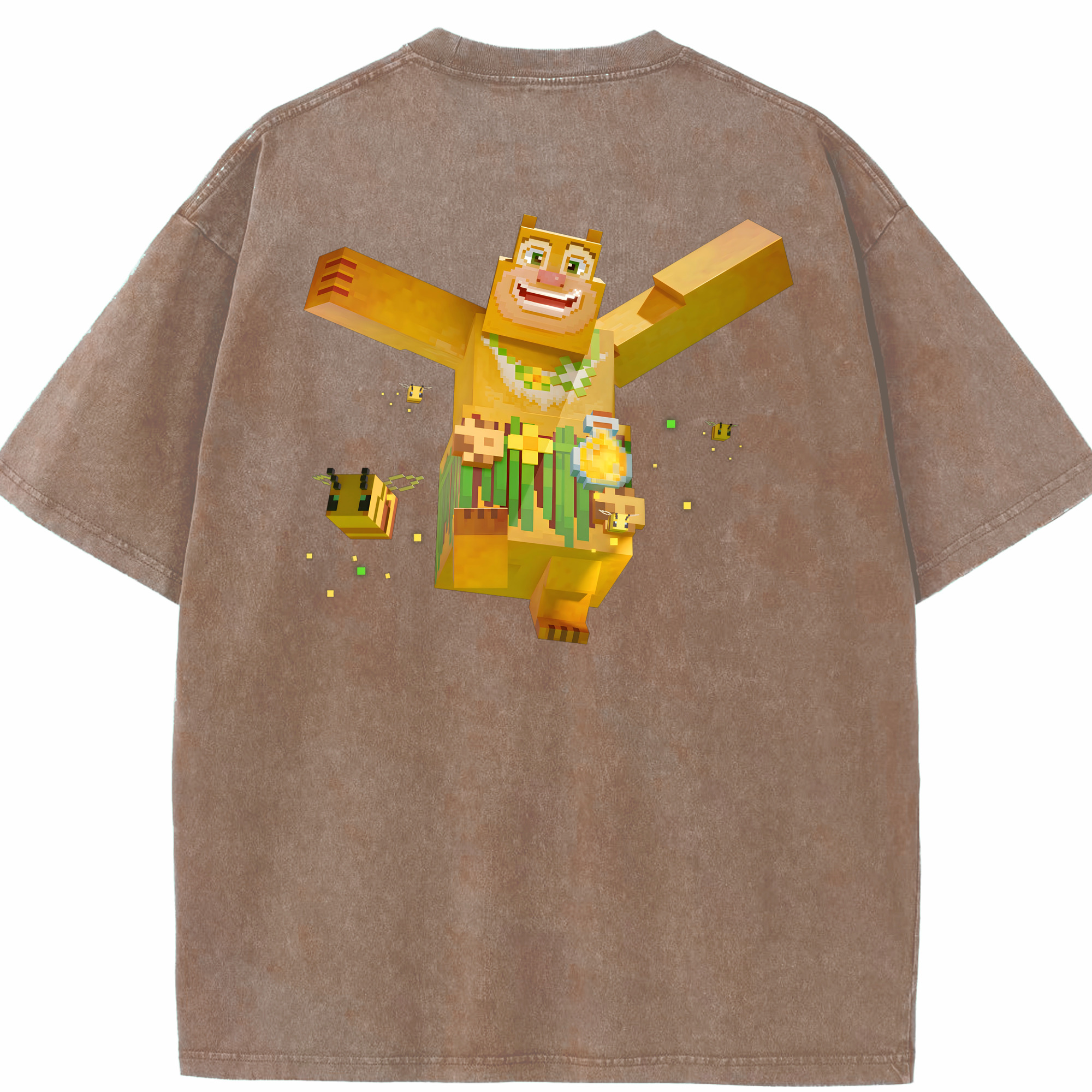 （画像用） マインクラフト ブロックの世界 Minecraft MC Block world 綿100% ヴィンテージ風 半袖Tシャツ（背面プリント）