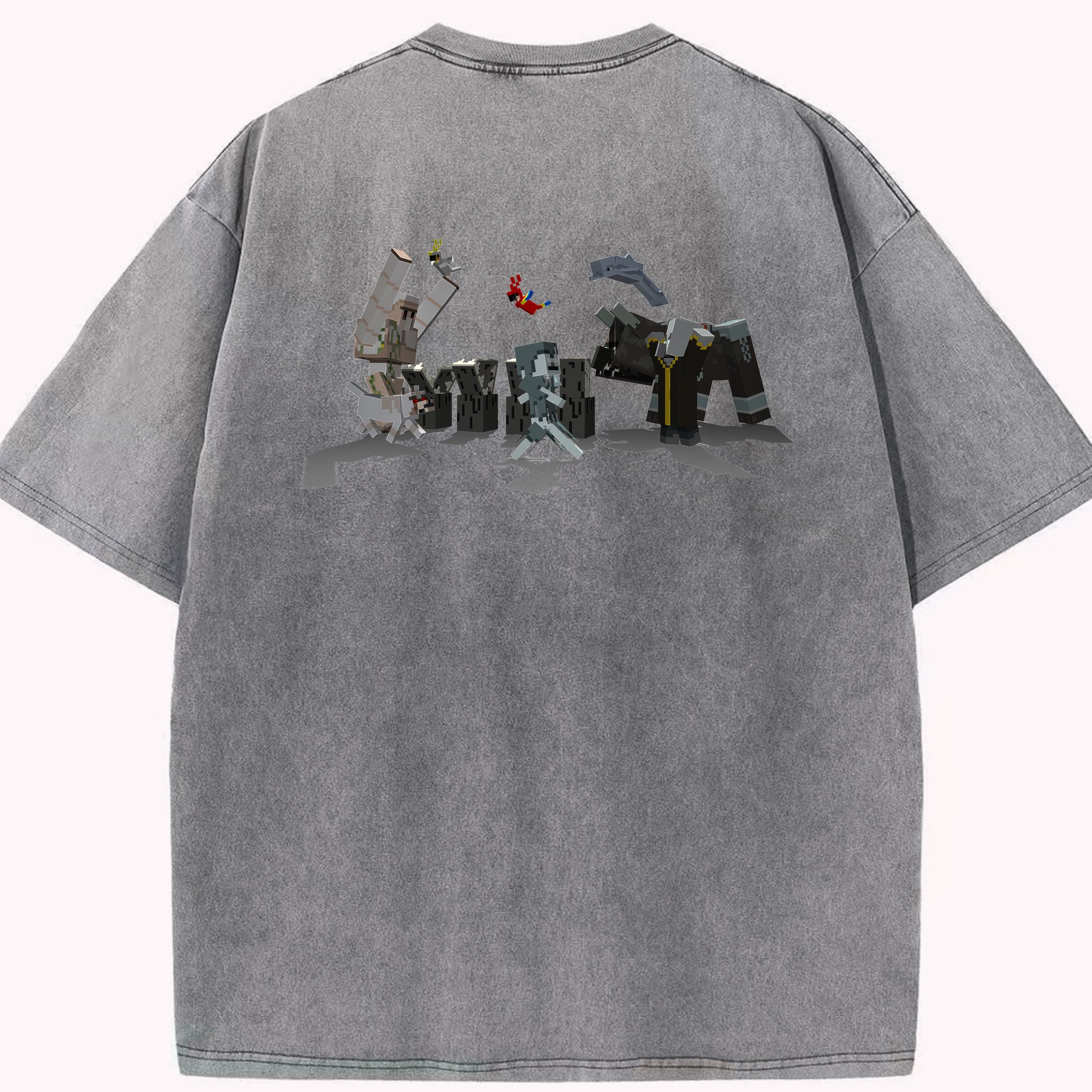 （画像用） マインクラフト ブロックの世界 Minecraft MC Block world 綿100% ヴィンテージ風 半袖Tシャツ（背面プリント）
