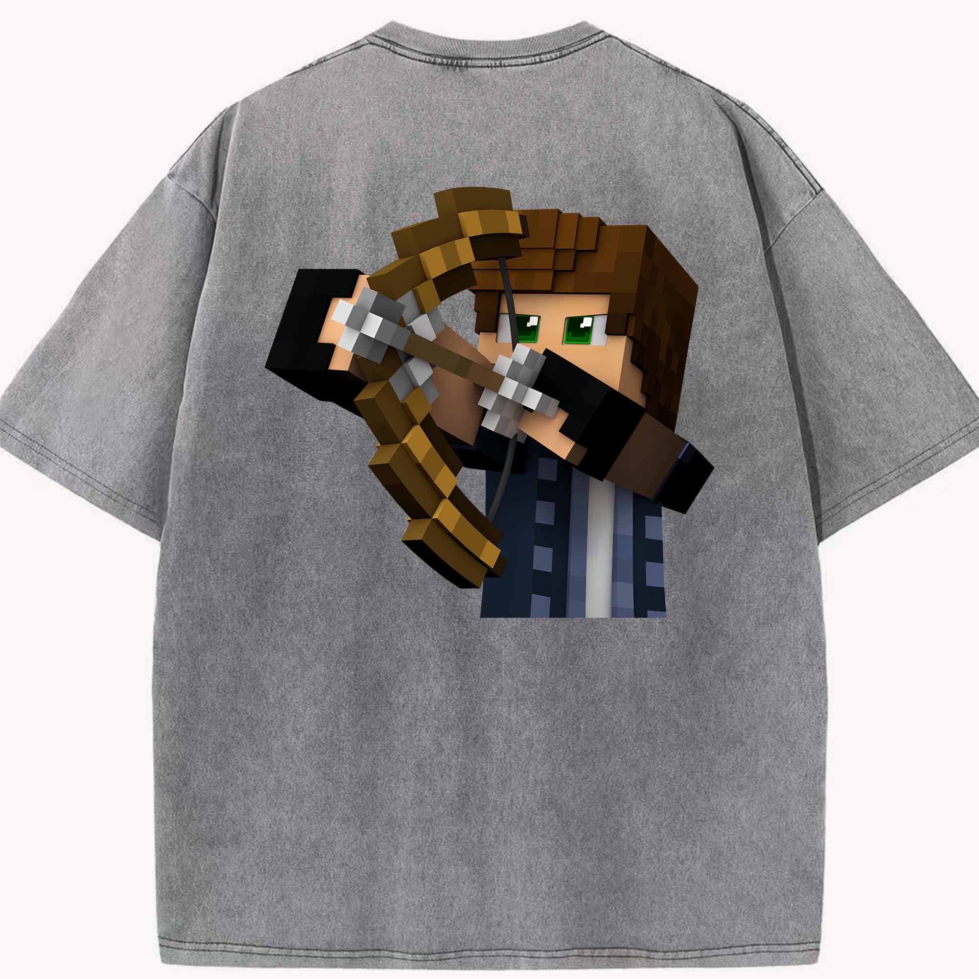 （画像用） マインクラフト ブロックの世界 Minecraft MC Block world 綿100% ヴィンテージ風 半袖Tシャツ（背面プリント）