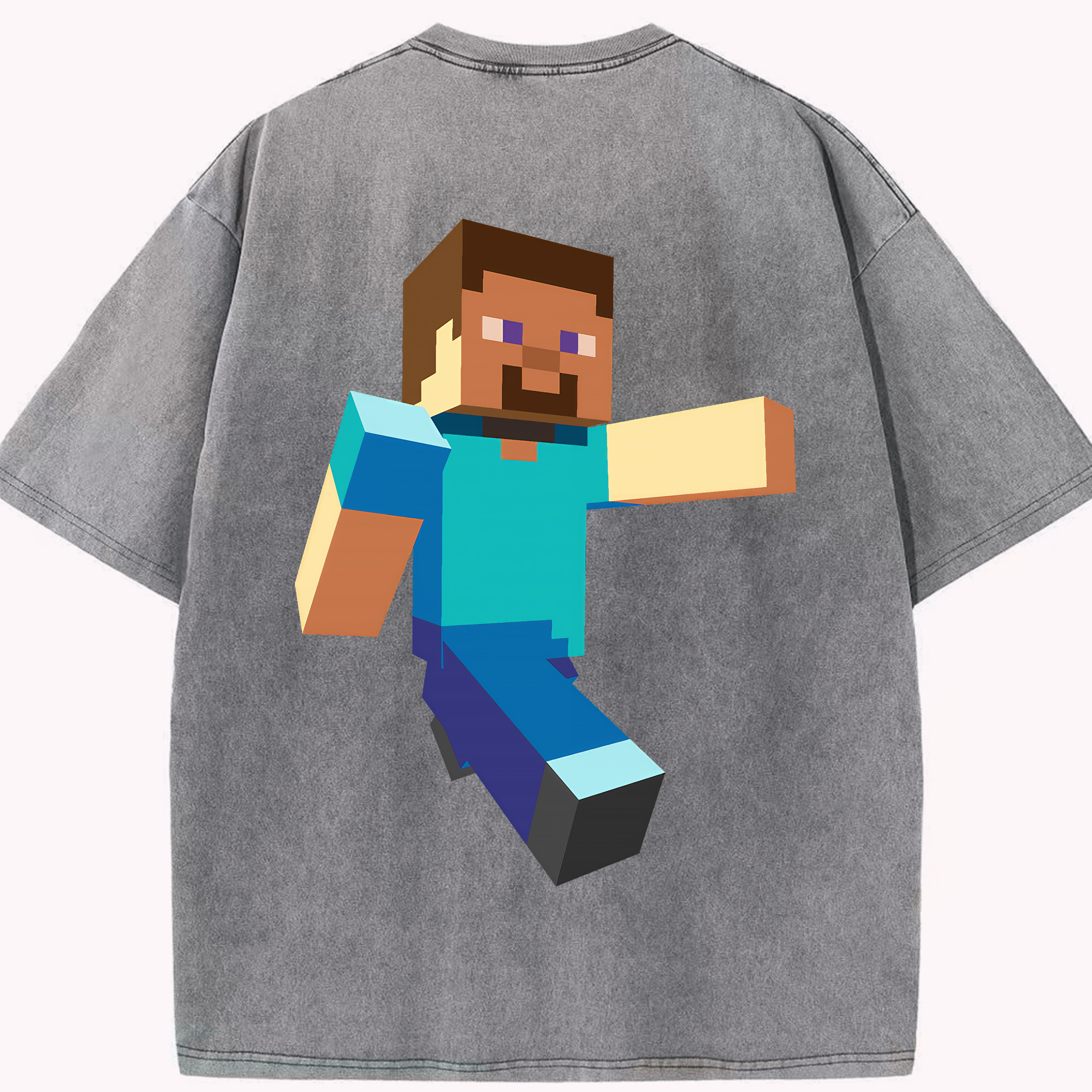 （画像用） マインクラフト ブロックの世界 Minecraft MC Block world 綿100% ヴィンテージ風 半袖Tシャツ（背面プリント）