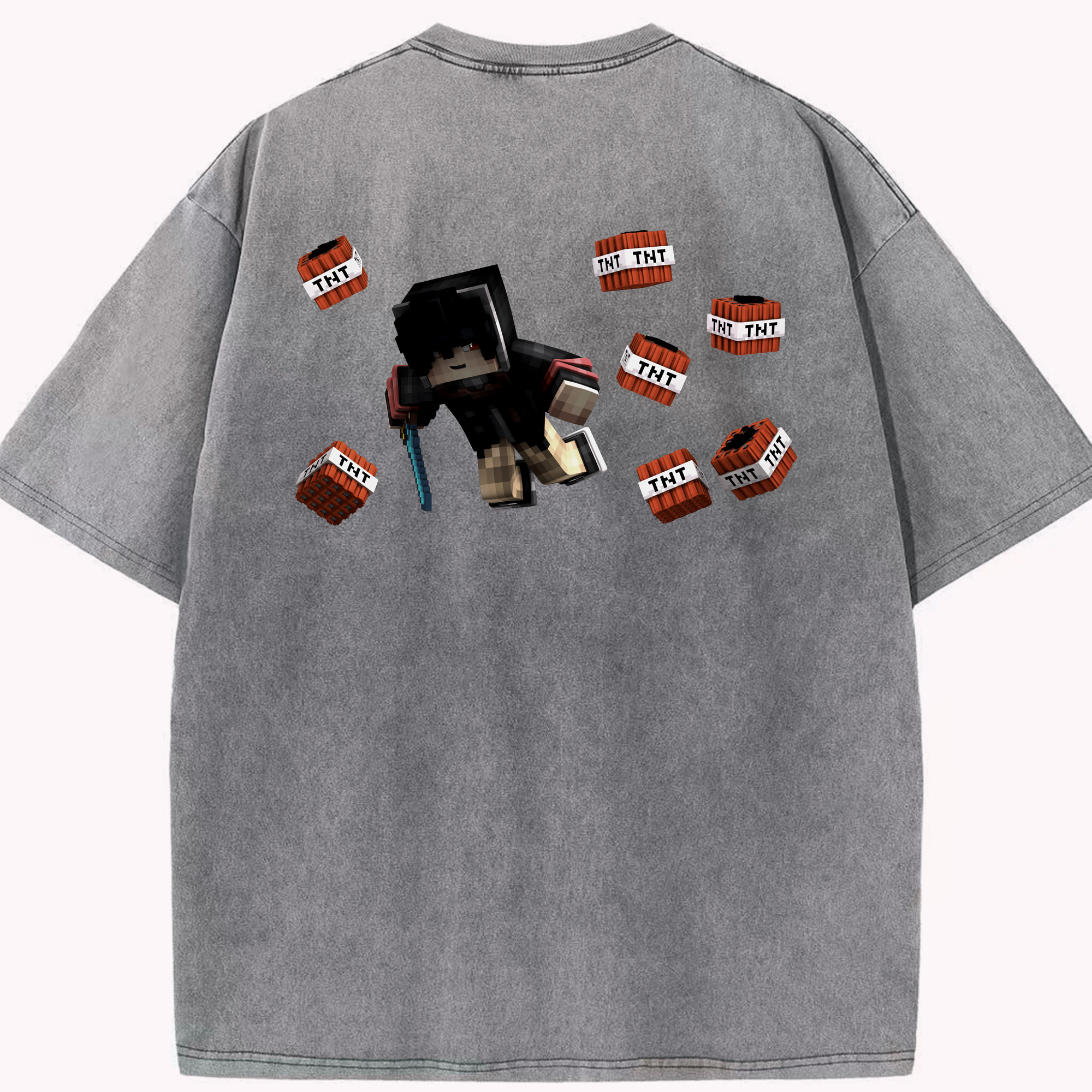 （画像用） マインクラフト ブロックの世界 Minecraft MC Block world 綿100% ヴィンテージ風 半袖Tシャツ（背面プリント）