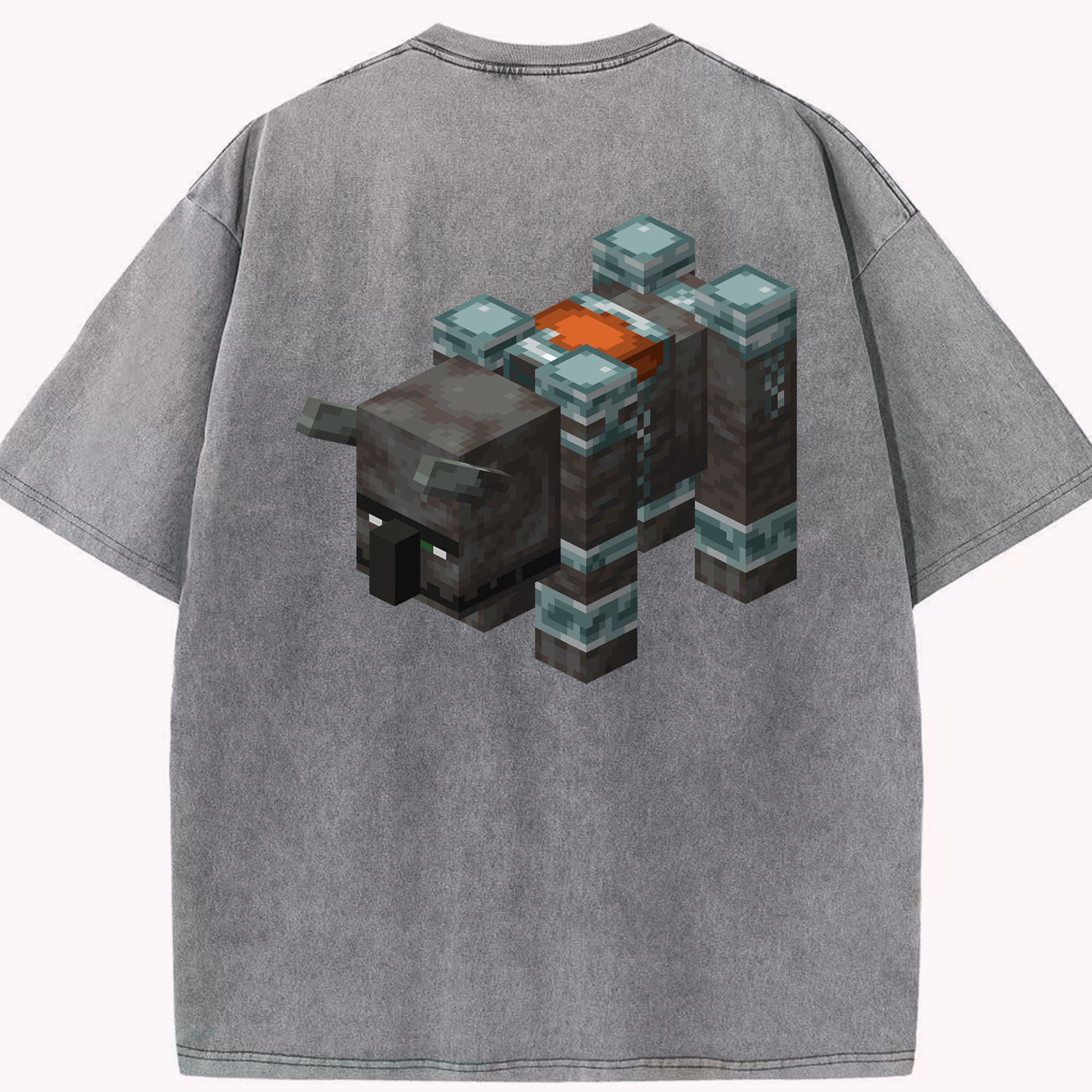 （画像用） マインクラフト ブロックの世界 Minecraft MC Block world 綿100% ヴィンテージ風 半袖Tシャツ（背面プリント）