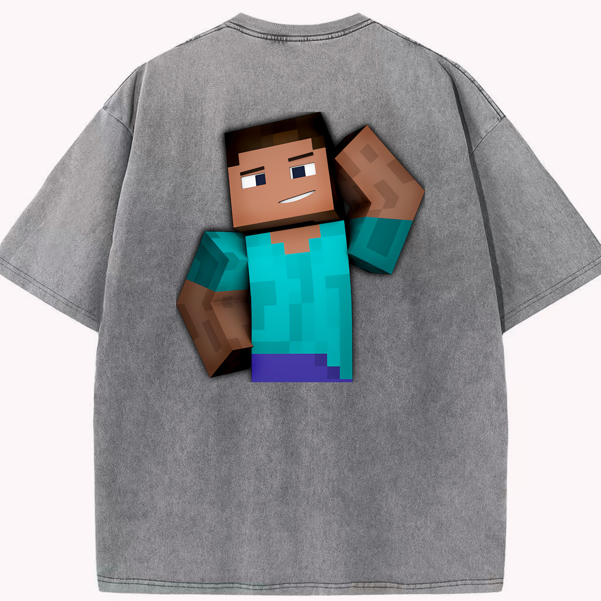 （画像用） マインクラフト ブロックの世界 Minecraft MC Block world 綿100% ヴィンテージ風 半袖Tシャツ（背面プリント）