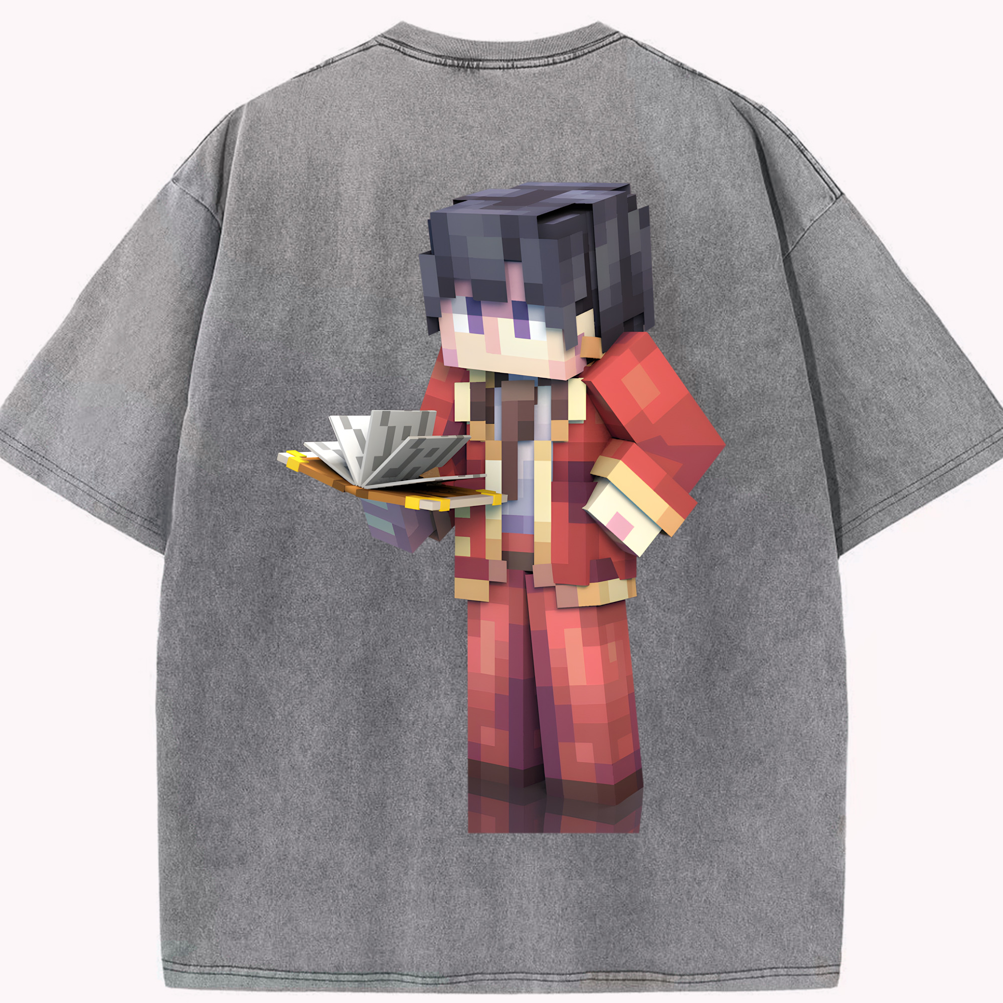 （画像用） マインクラフト ブロックの世界 Minecraft MC Block world 綿100% ヴィンテージ風 半袖Tシャツ（背面プリント）