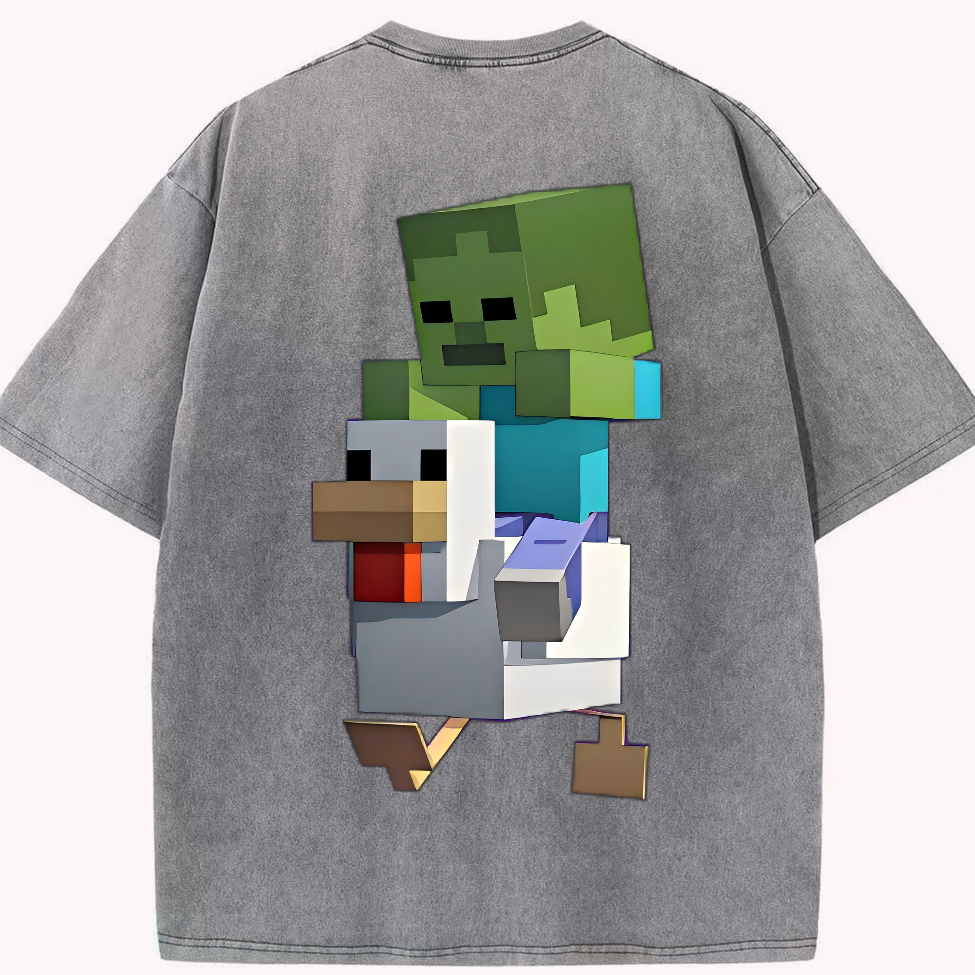 （画像用） マインクラフト ブロックの世界 Minecraft MC Block world 綿100% ヴィンテージ風 半袖Tシャツ（背面プリント）