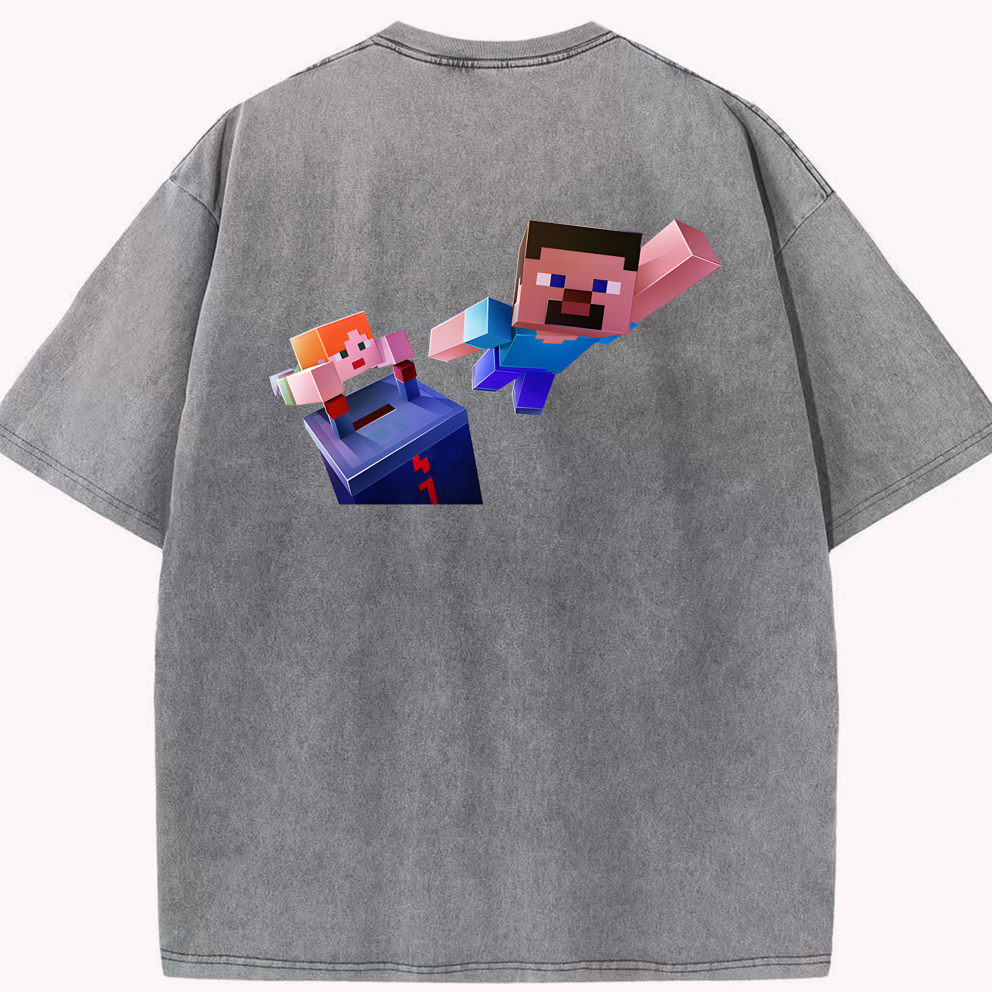 （画像用） マインクラフト ブロックの世界 Minecraft MC Block world 綿100% ヴィンテージ風 半袖Tシャツ（背面プリント）