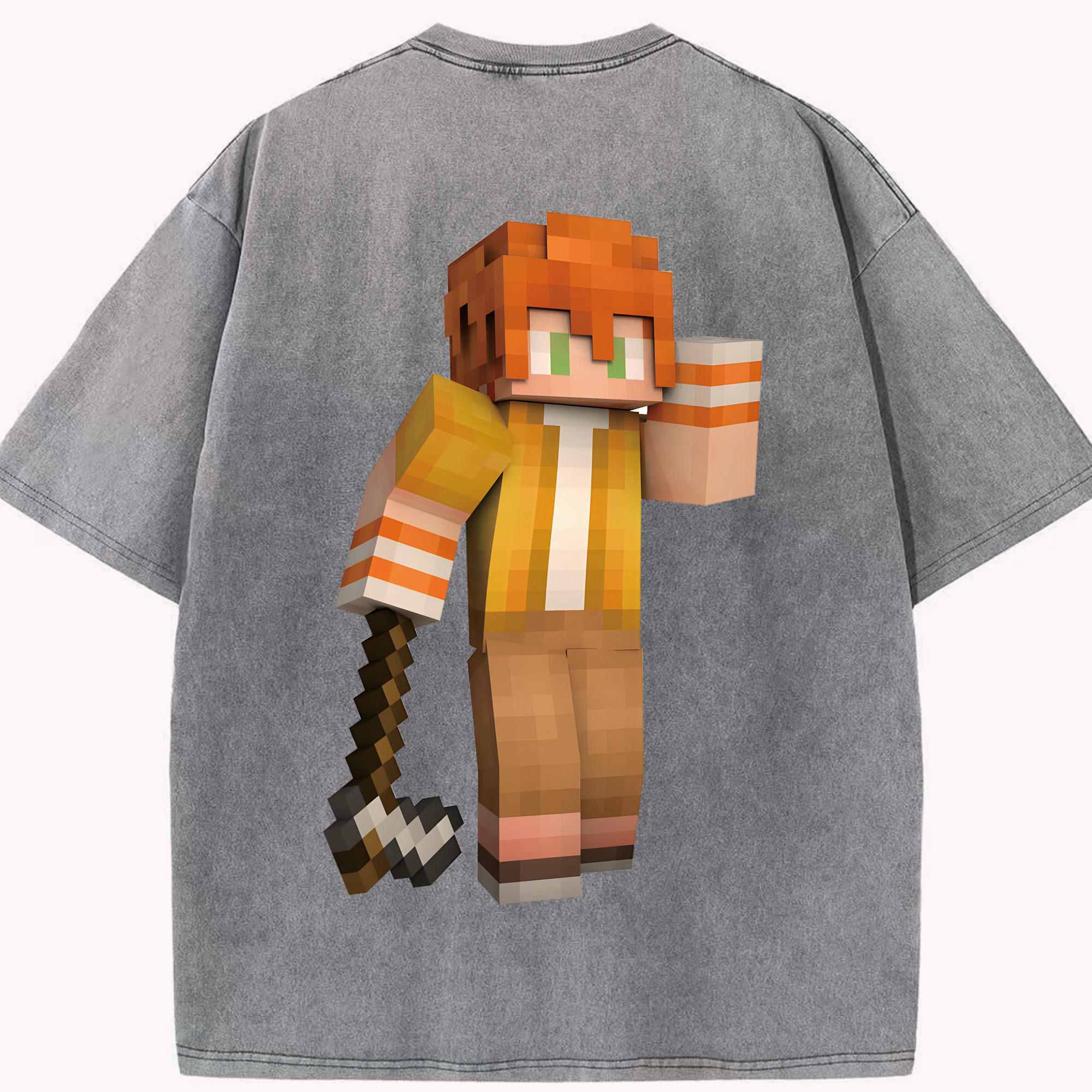 （画像用） マインクラフト ブロックの世界 Minecraft MC Block world 綿100% ヴィンテージ風 半袖Tシャツ（背面プリント）