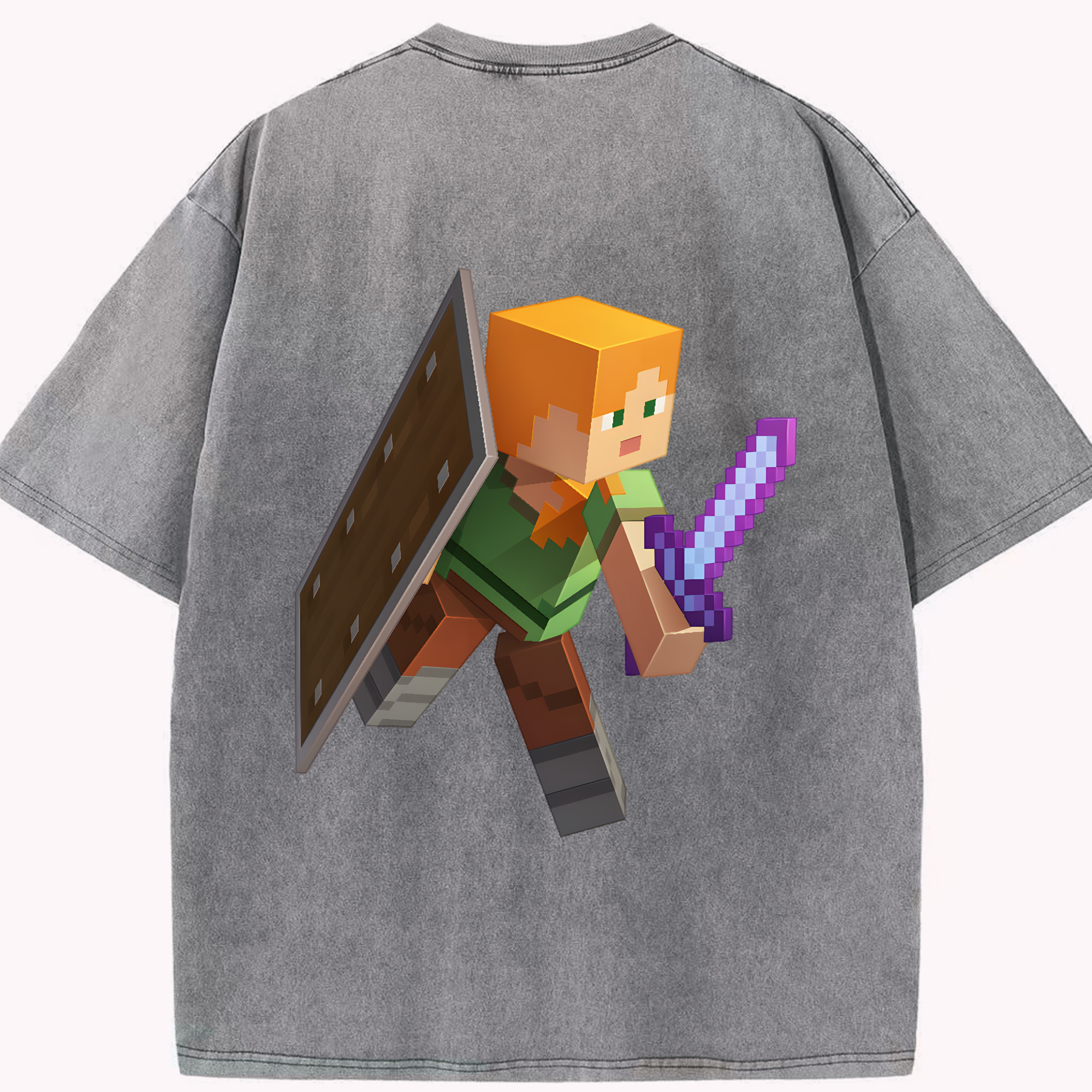 （画像用） マインクラフト ブロックの世界 Minecraft MC Block world 綿100% ヴィンテージ風 半袖Tシャツ（背面プリント）