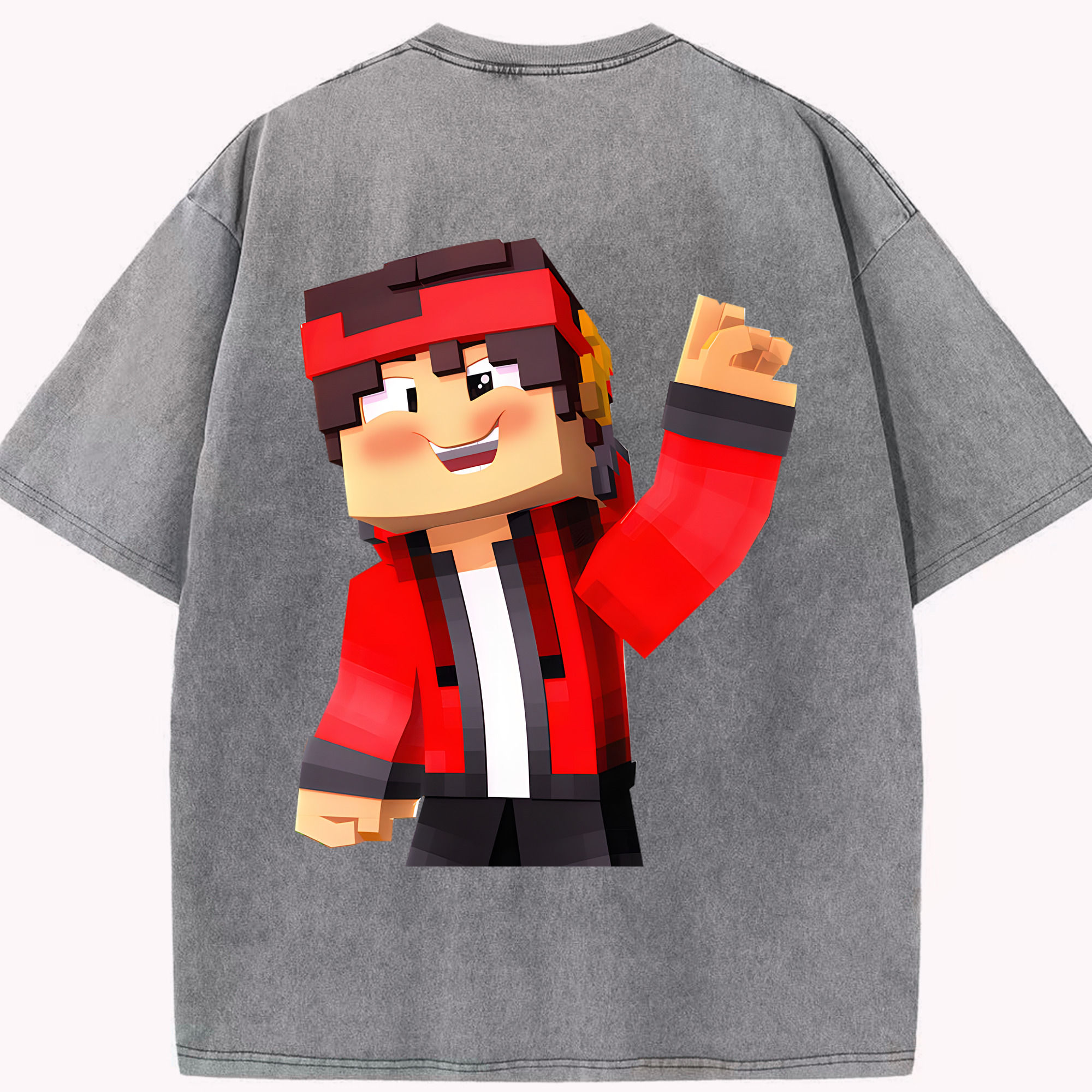 （画像用） マインクラフト ブロックの世界 Minecraft MC Block world 綿100% ヴィンテージ風 半袖Tシャツ（背面プリント）