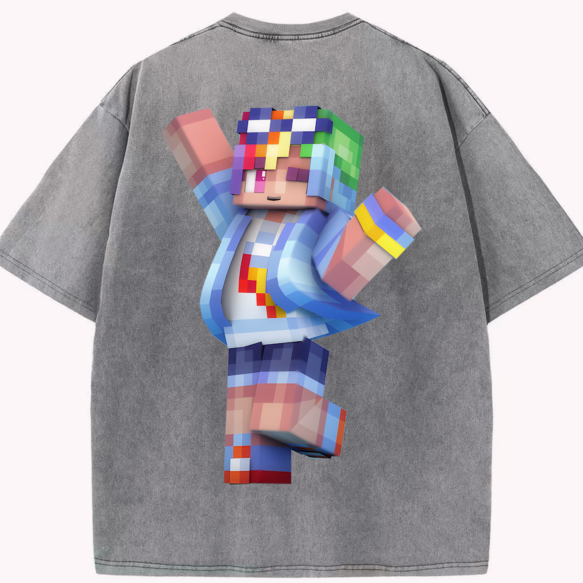 （画像用） マインクラフト ブロックの世界 Minecraft MC Block world 綿100% ヴィンテージ風 半袖Tシャツ（背面プリント）