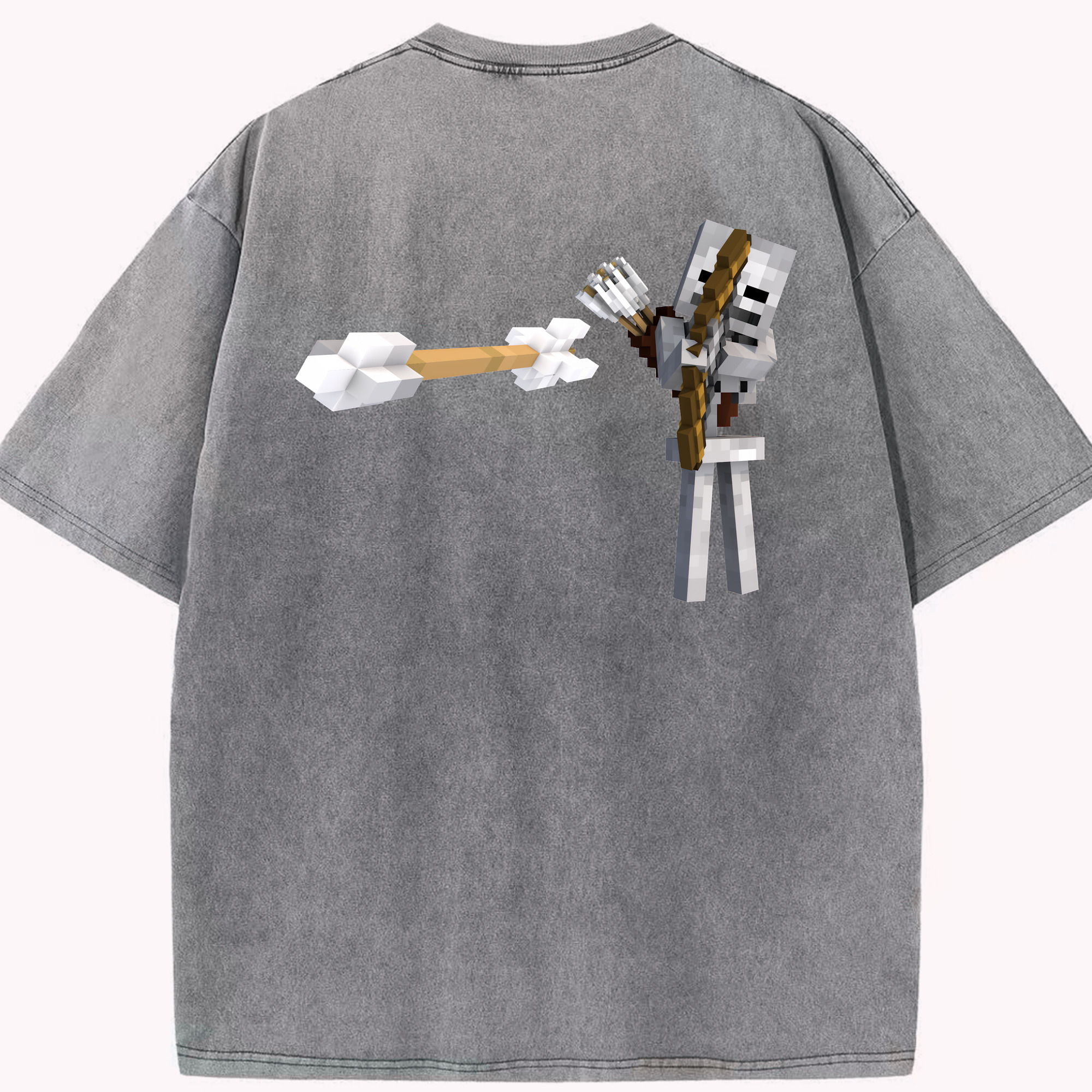 （画像用） マインクラフト ブロックの世界 Minecraft MC Block world 綿100% ヴィンテージ風 半袖Tシャツ（背面プリント）