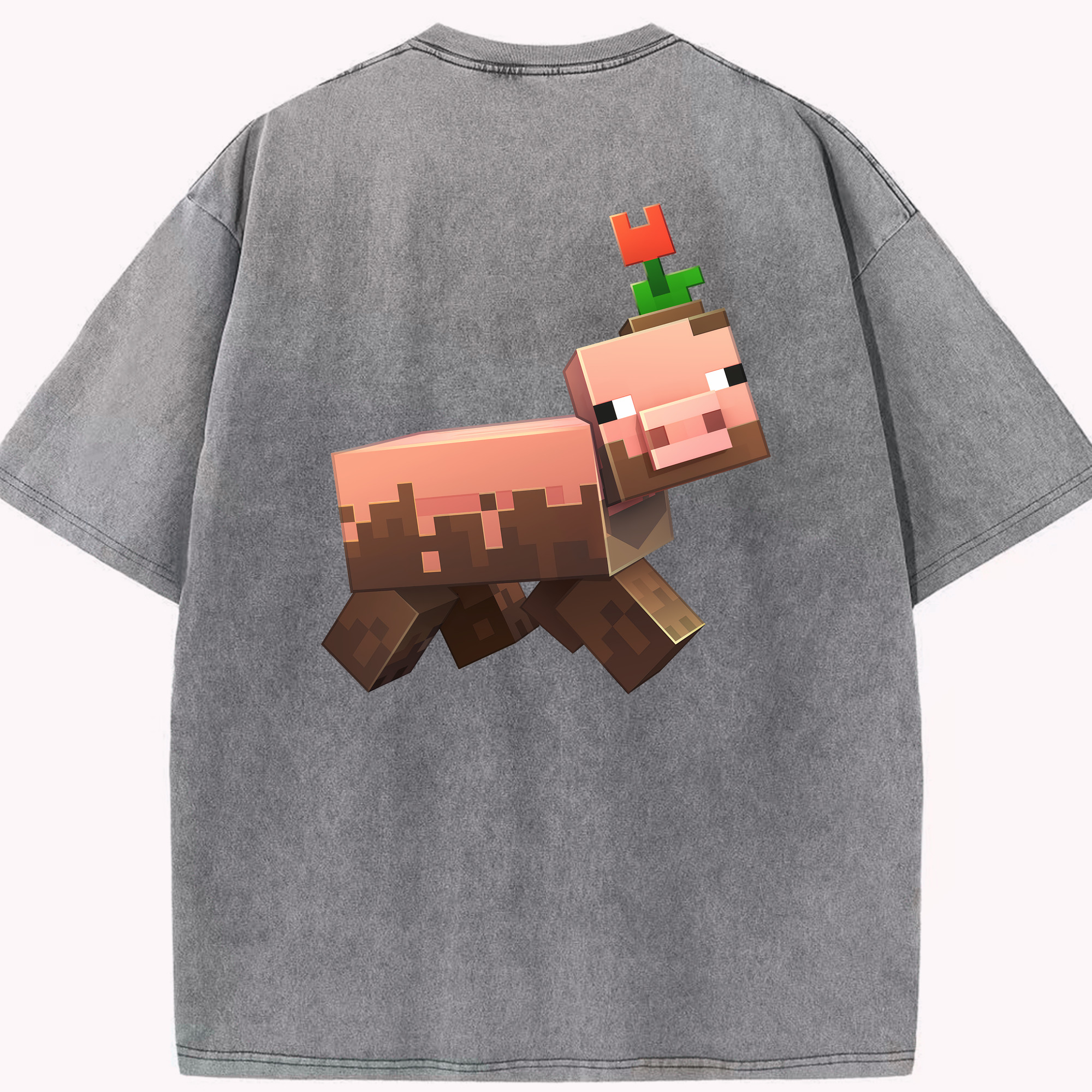 （画像用） マインクラフト ブロックの世界 Minecraft MC Block world 綿100% ヴィンテージ風 半袖Tシャツ（背面プリント）