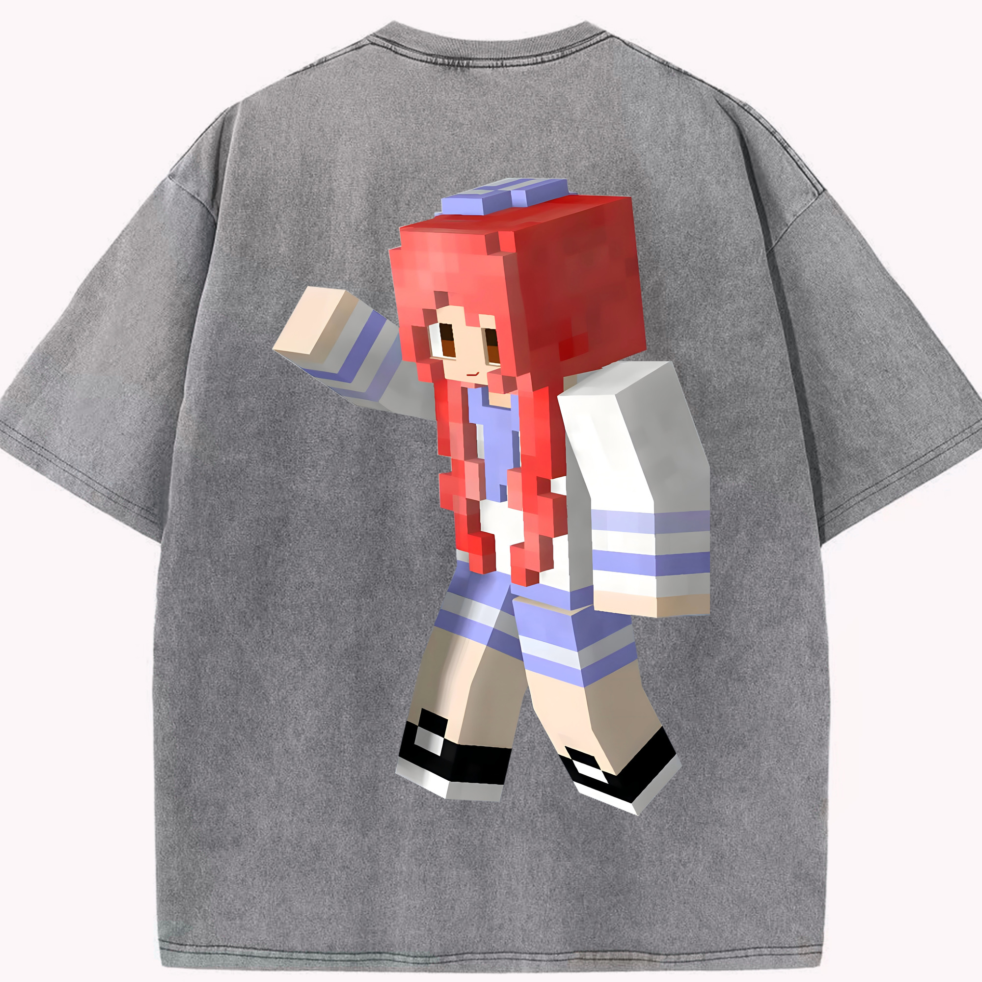 （画像用） マインクラフト ブロックの世界 Minecraft MC Block world 綿100% ヴィンテージ風 半袖Tシャツ（背面プリント）